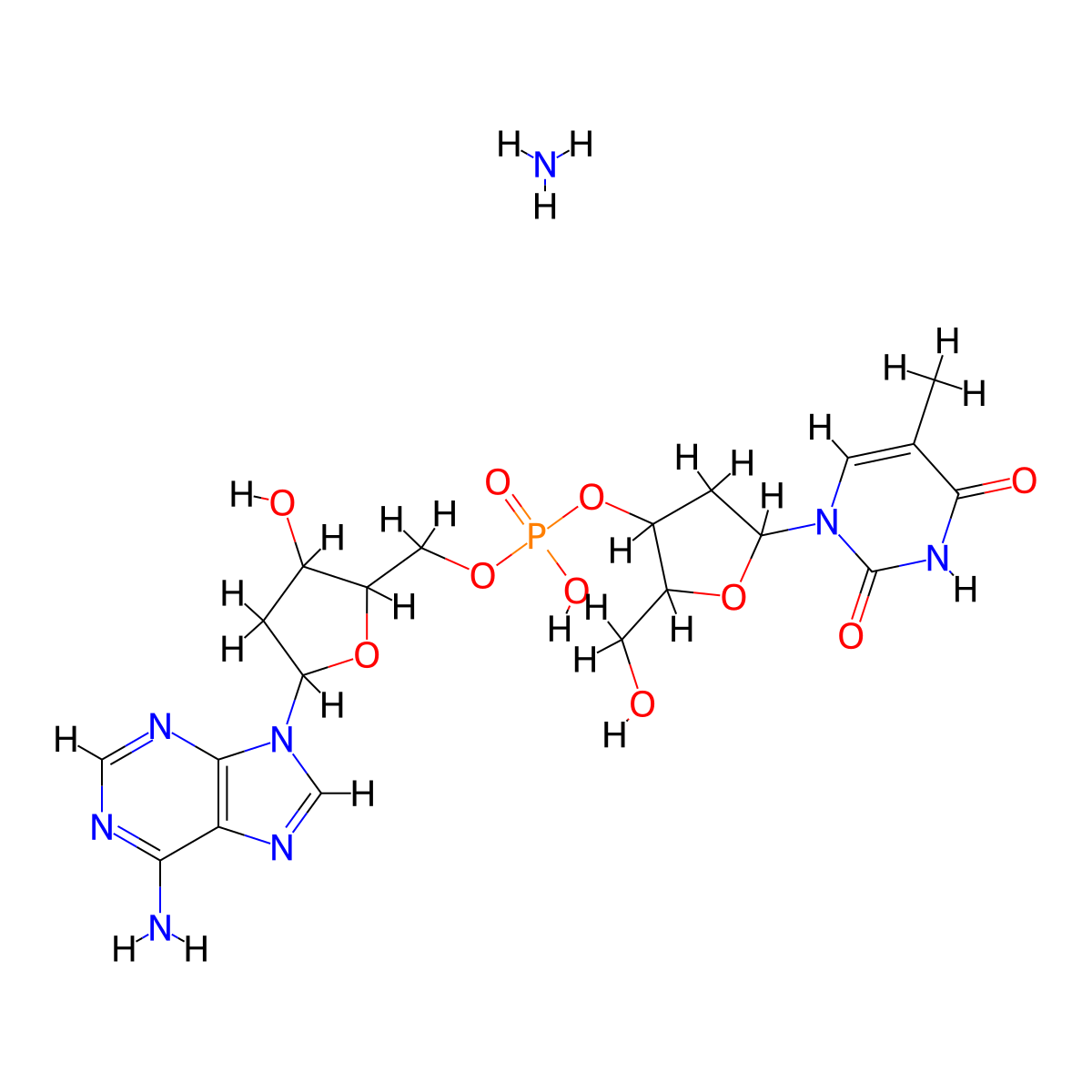 Thymidylyl-(3'-5')-2'-deoxyadenosine ammonium salt molecular structure, CAS 61845-39-4