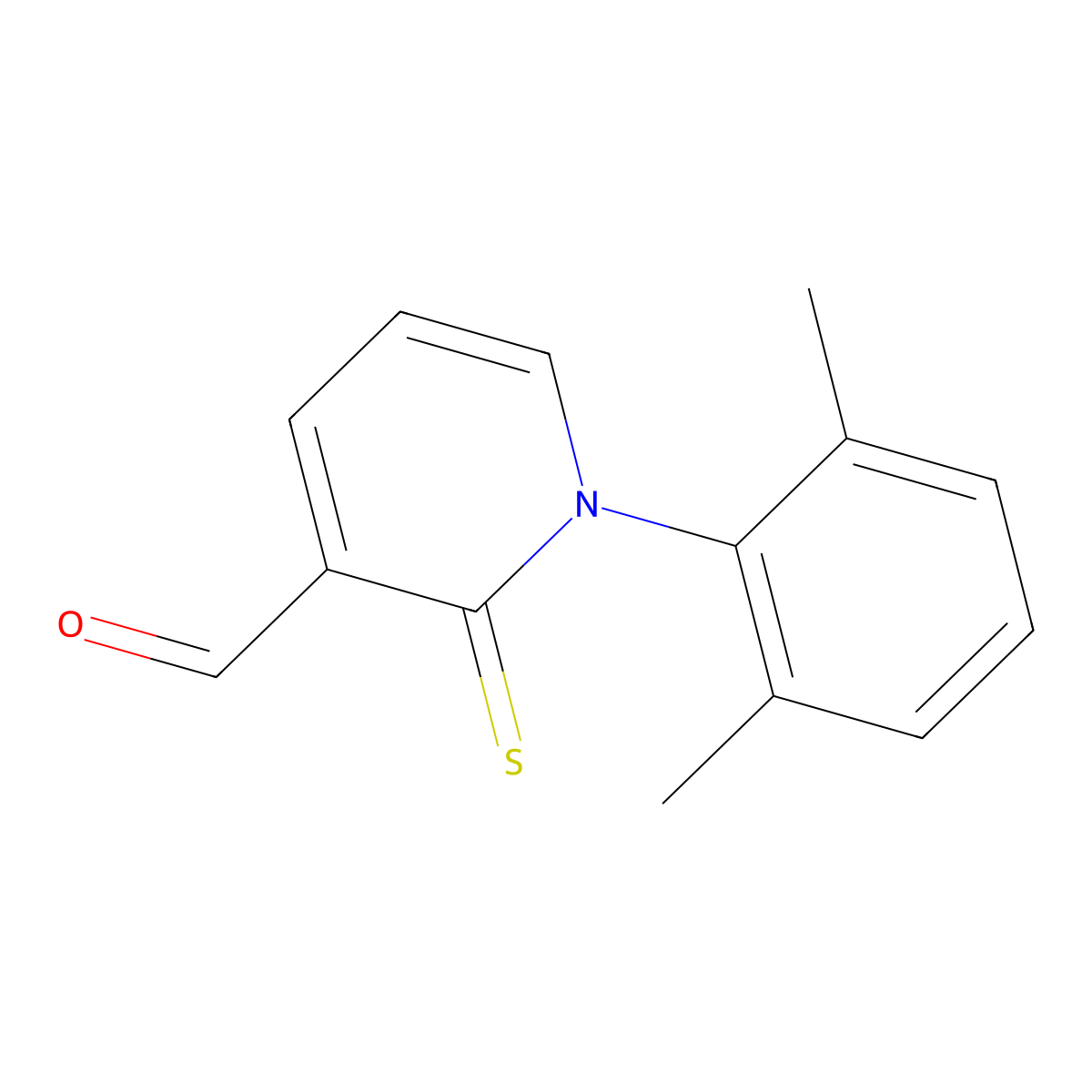 3-Pyridinecarboxaldehyde, 1-(2,6-dimethylphenyl)-1,2-dihydro-2-thioxo- molecular structure, CAS 61856-50-6