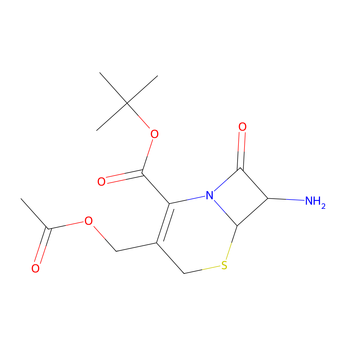 tert-butyl (6R,7R)-3-[(acetyloxy)methyl]-7-amino-8-oxo-5-thia-1-azabicyclo[4.2.0]oct-2-ene-2-carboxylate molecular structure, CAS 6187-87-7