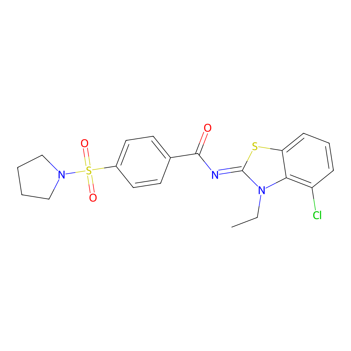 N-(4-chloro-3-ethyl-benzothiazol-2-ylidene)-4-pyrrolidin-1-ylsulfonyl-benzamide molecular structure, CAS 6188-22-3