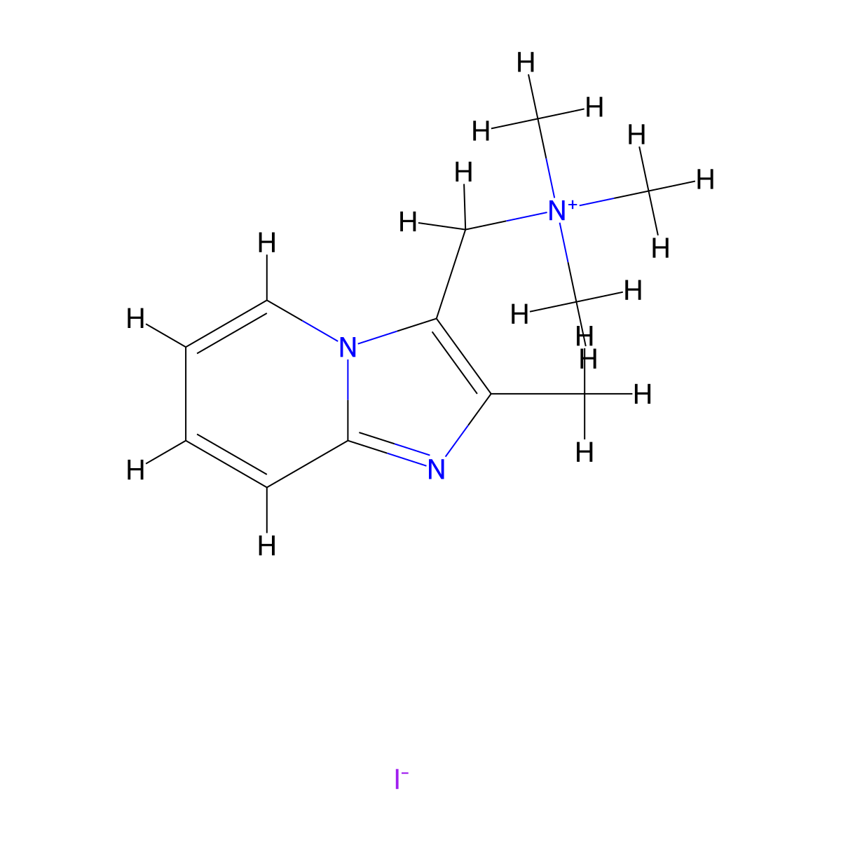Trimethyl({2-methylimidazo[1,2-a]pyridin-3-yl}methyl)azanium iodide molecular structure, CAS 6188-35-8