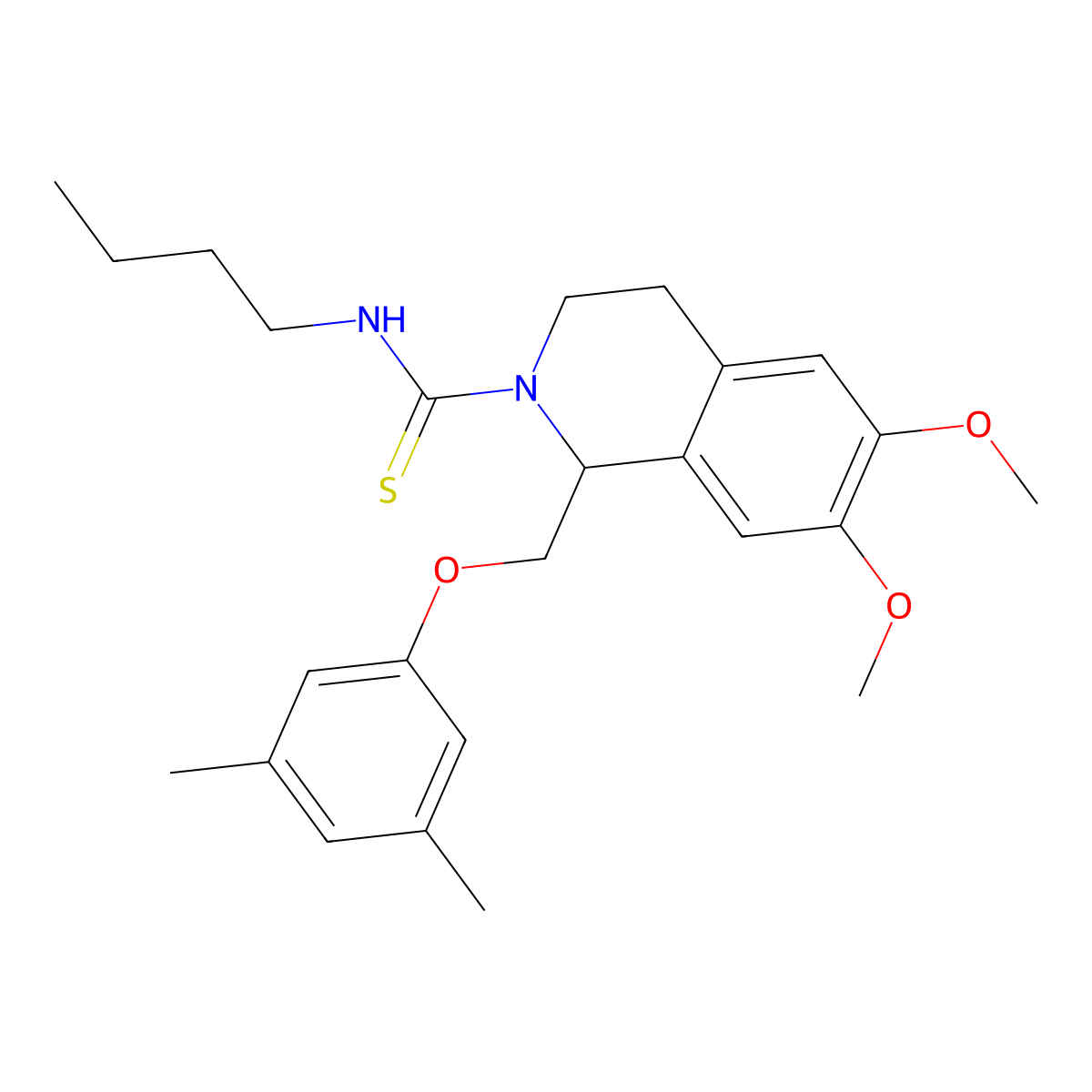 N-butyl-1-[(3,5-dimethylphenoxy)methyl]-6,7-dimethoxy-3,4-dihydro-1H-isoquinoline-2-carbothioamide molecular structure, CAS 6188-52-9