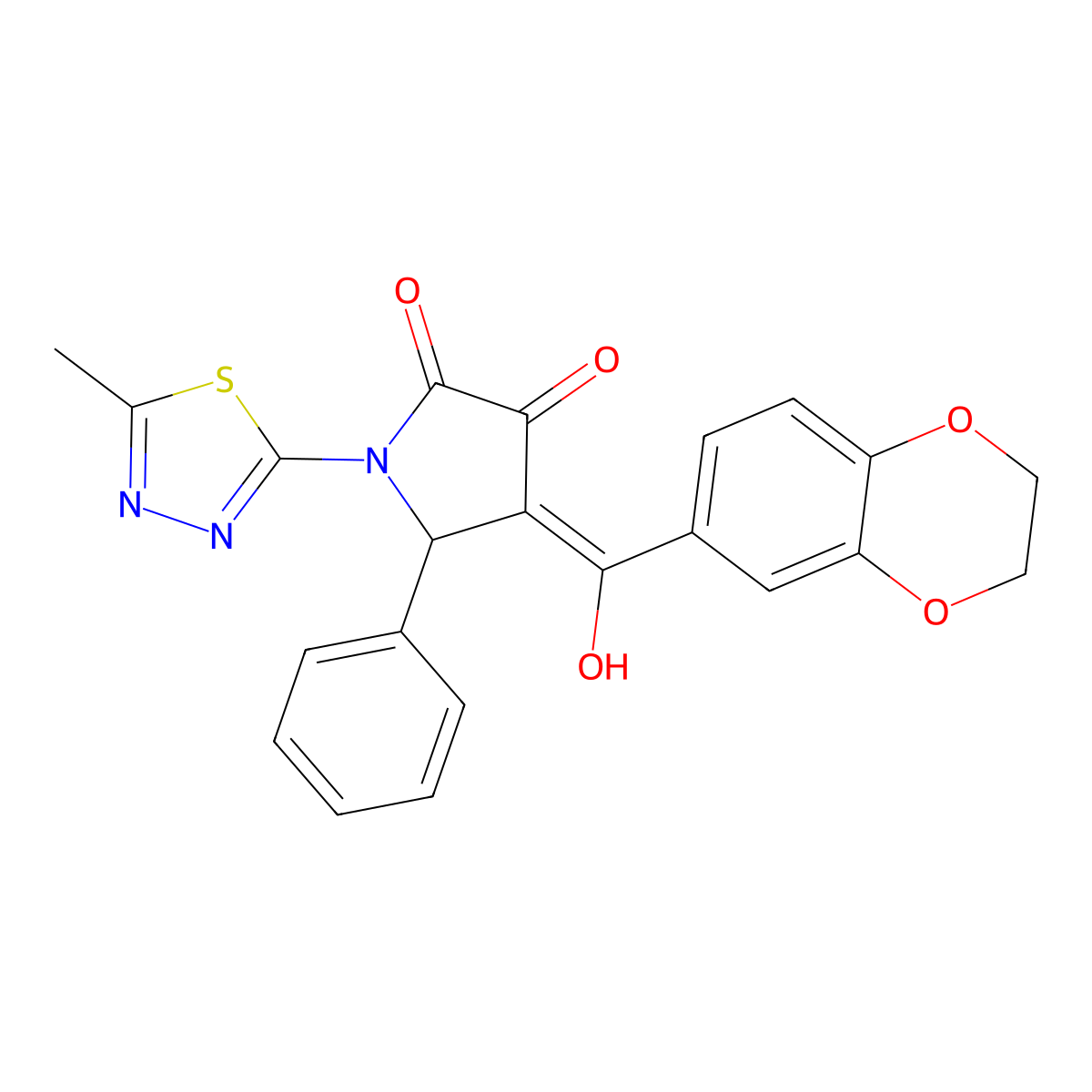 4-(2,3-dihydro-1,4-benzodioxine-6-carbonyl)-3-hydroxy-1-(5-methyl-1,3,4-thiadiazol-2-yl)-5-phenyl-2,5-dihydro-1H-pyrrol-2-one molecular structure, CAS 618855-80-4