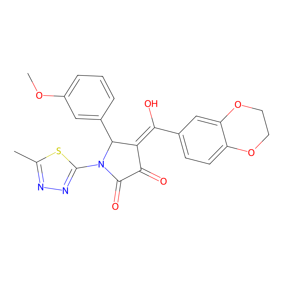 4-(2,3-dihydro-1,4-benzodioxine-6-carbonyl)-3-hydroxy-5-(3-methoxyphenyl)-1-(5-methyl-1,3,4-thiadiazol-2-yl)-2,5-dihydro-1H-pyrrol-2-one molecular structure, CAS 618855-88-2