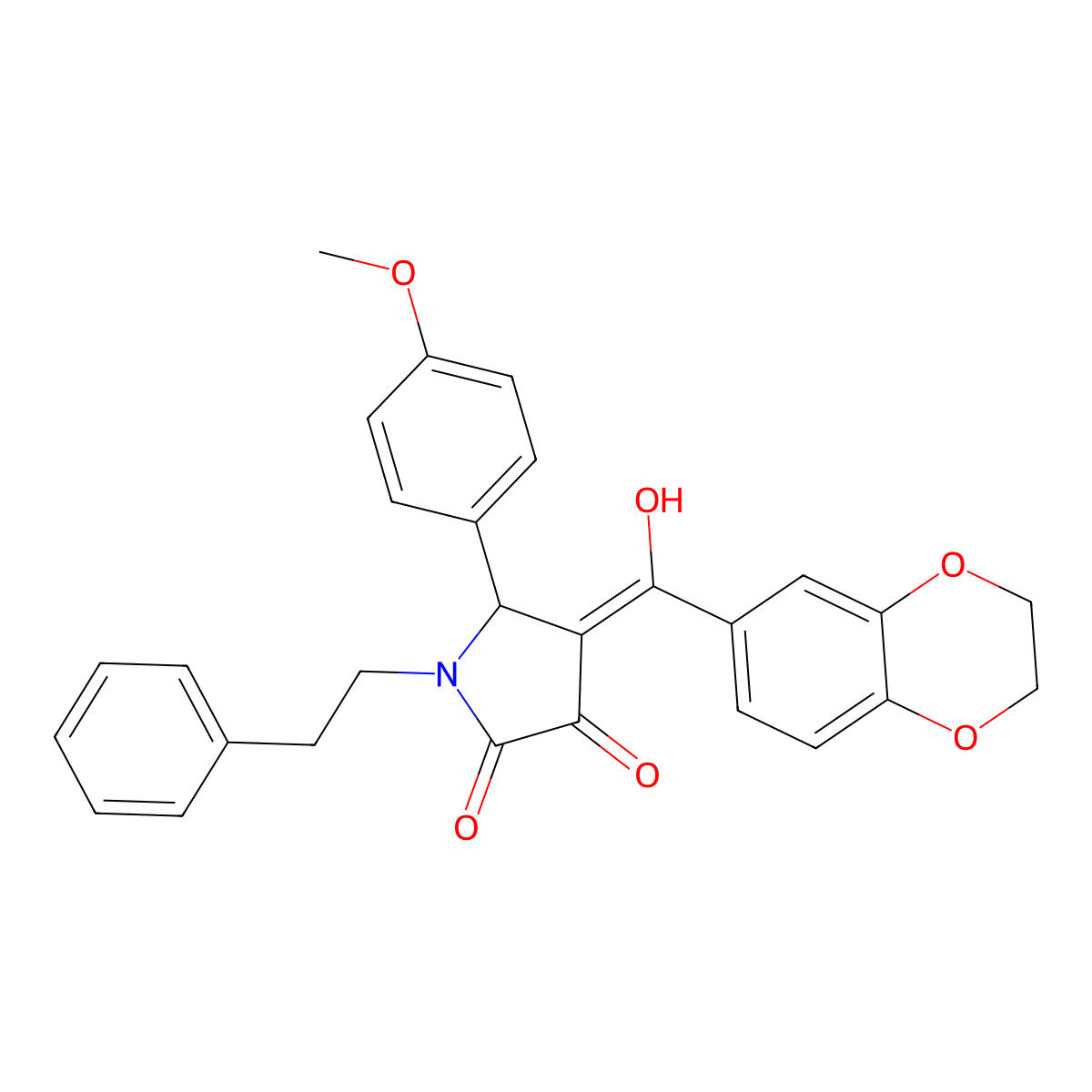 4-(2,3-dihydro-1,4-benzodioxine-6-carbonyl)-3-hydroxy-5-(4-methoxyphenyl)-1-(2-phenylethyl)-2,5-dihydro-1H-pyrrol-2-one molecular structure, CAS 618856-10-3