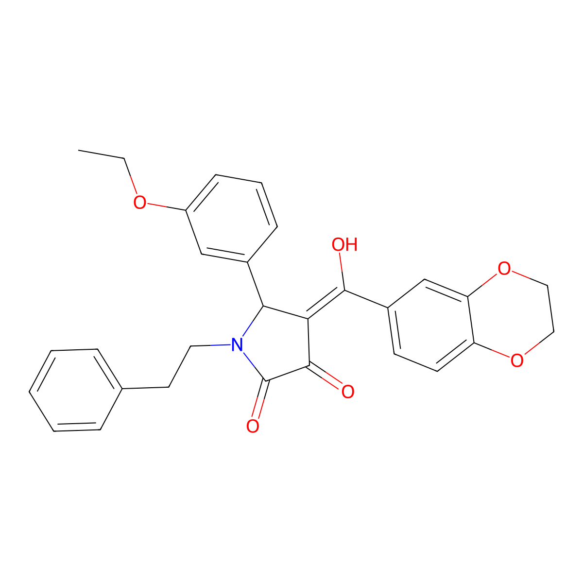 4-(2,3-dihydro-1,4-benzodioxine-6-carbonyl)-5-(3-ethoxyphenyl)-3-hydroxy-1-(2-phenylethyl)-2,5-dihydro-1H-pyrrol-2-one molecular structure, CAS 618856-18-1