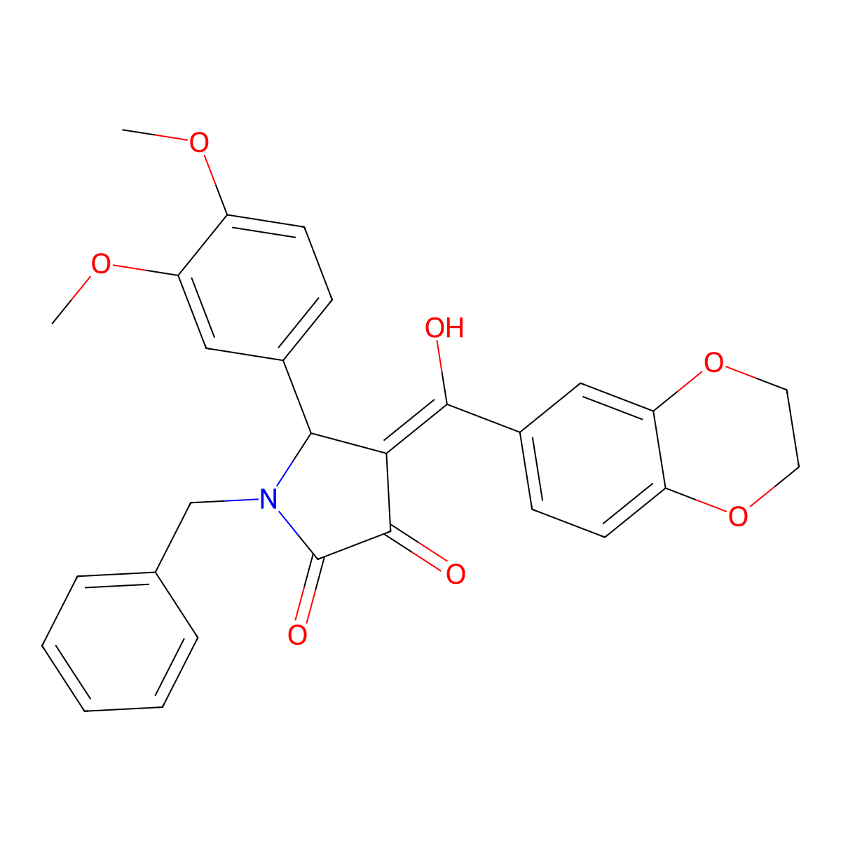 1-benzyl-4-(2,3-dihydro-1,4-benzodioxine-6-carbonyl)-5-(3,4-dimethoxyphenyl)-3-hydroxy-2,5-dihydro-1H-pyrrol-2-one molecular structure, CAS 618856-31-8