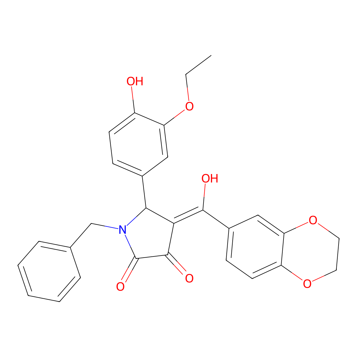 1-benzyl-4-(2,3-dihydro-1,4-benzodioxine-6-carbonyl)-5-(3-ethoxy-4-hydroxyphenyl)-3-hydroxy-2,5-dihydro-1H-pyrrol-2-one molecular structure, CAS 618856-33-0