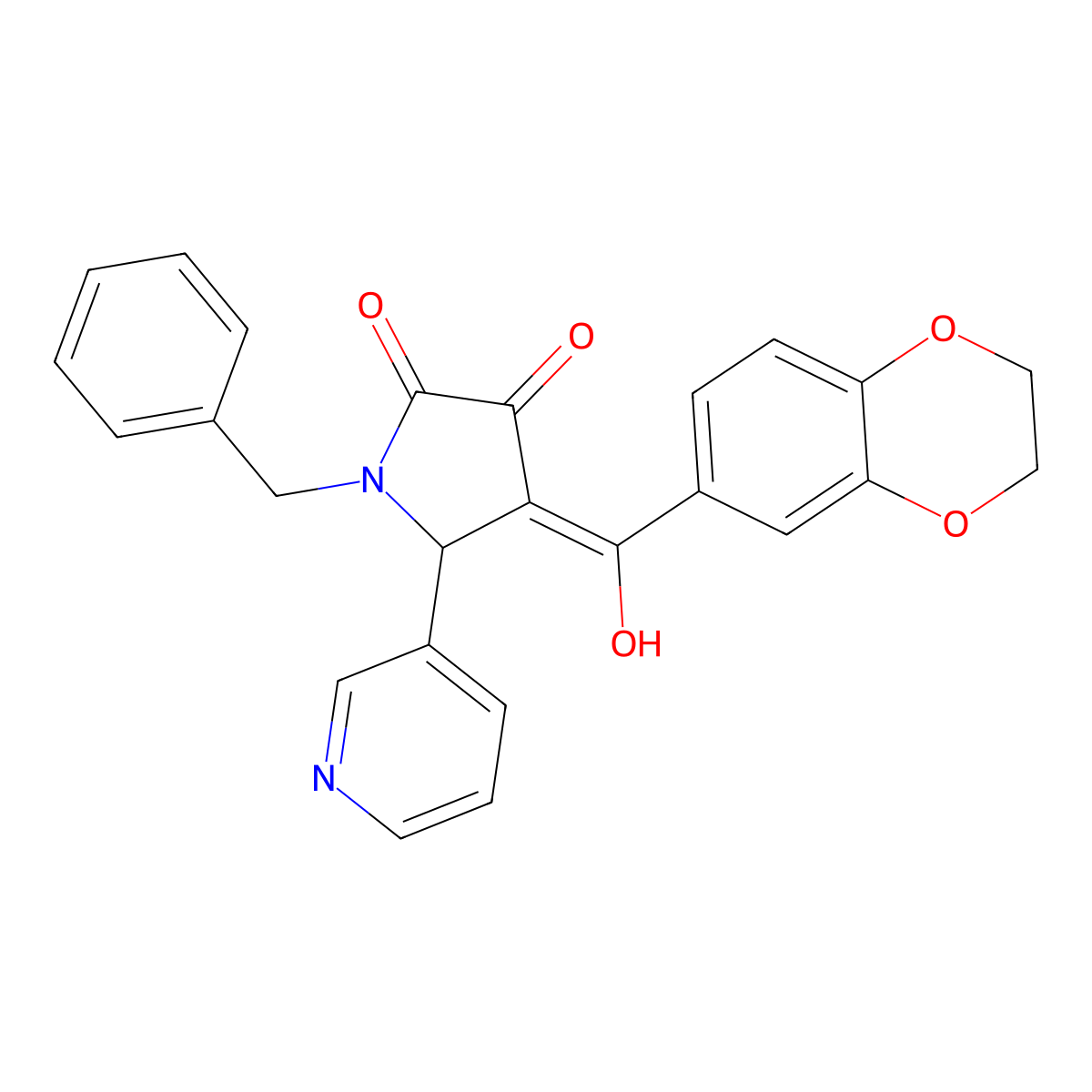 1-benzyl-4-(2,3-dihydro-1,4-benzodioxine-6-carbonyl)-3-hydroxy-5-(pyridin-3-yl)-2,5-dihydro-1H-pyrrol-2-one molecular structure, CAS 618856-35-2