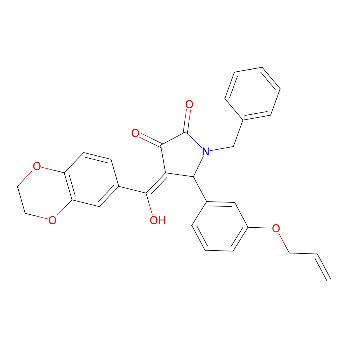 1-benzyl-4-(2,3-dihydro-1,4-benzodioxine-6-carbonyl)-3-hydroxy-5-[3-(prop-2-en-1-yloxy)phenyl]-2,5-dihydro-1H-pyrrol-2-one molecular structure, CAS 618856-47-6