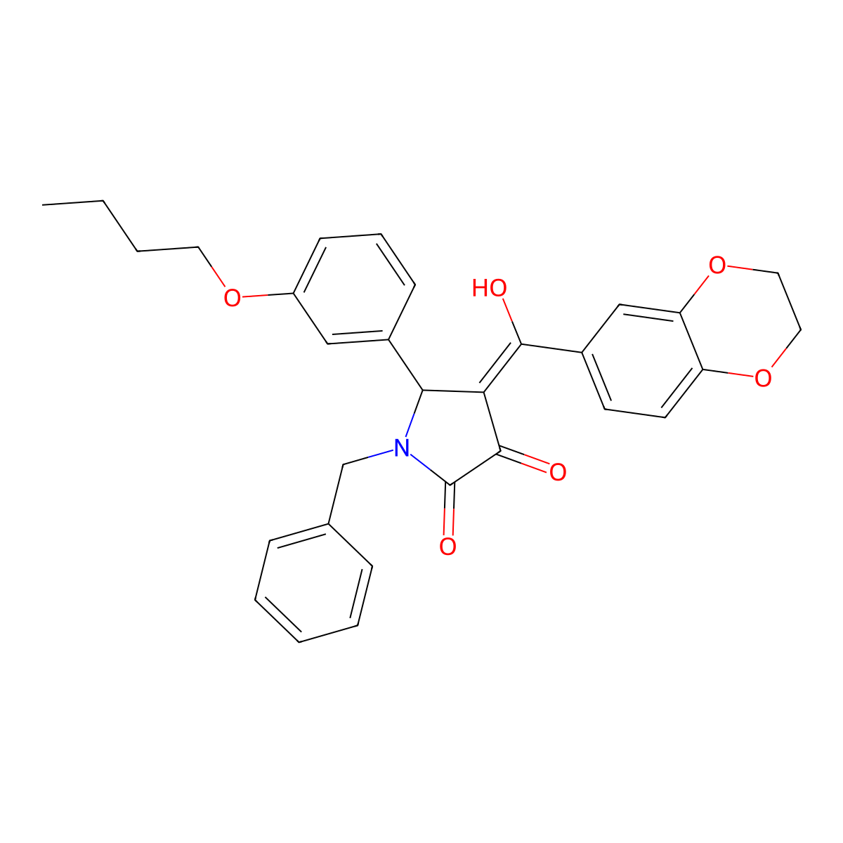 1-benzyl-5-(3-butoxyphenyl)-4-(2,3-dihydro-1,4-benzodioxine-6-carbonyl)-3-hydroxy-2,5-dihydro-1H-pyrrol-2-one molecular structure, CAS 618856-48-7