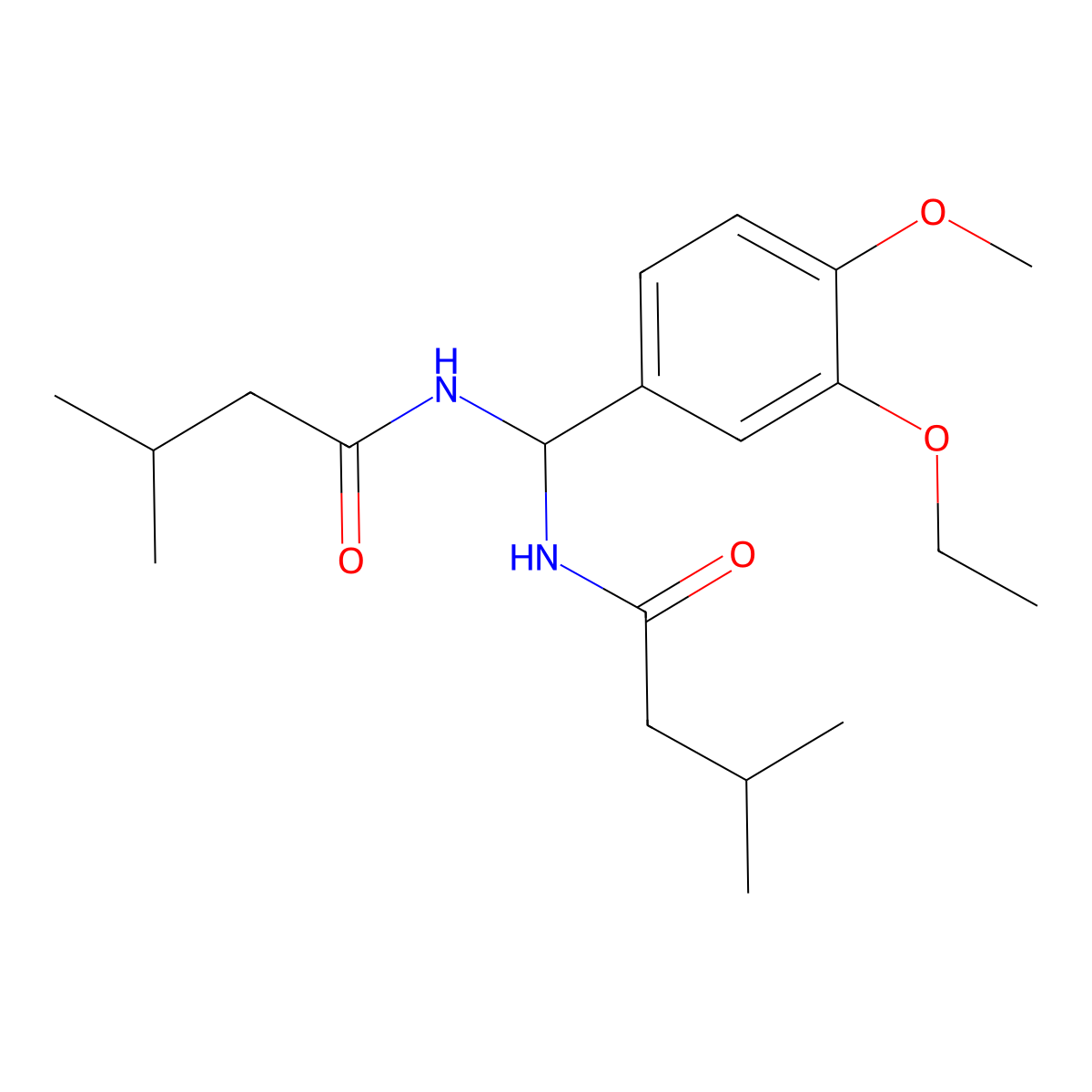 N-[(3-ethoxy-4-methoxyphenyl)-(3-methylbutanoylamino)methyl]-3-methylbutanamide molecular structure, CAS 618860-90-5