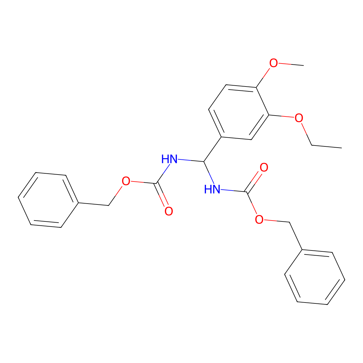 Dibenzyl ((3-ethoxy-4-methoxyphenyl)methylene)dicarbamate molecular structure, CAS 618860-93-8