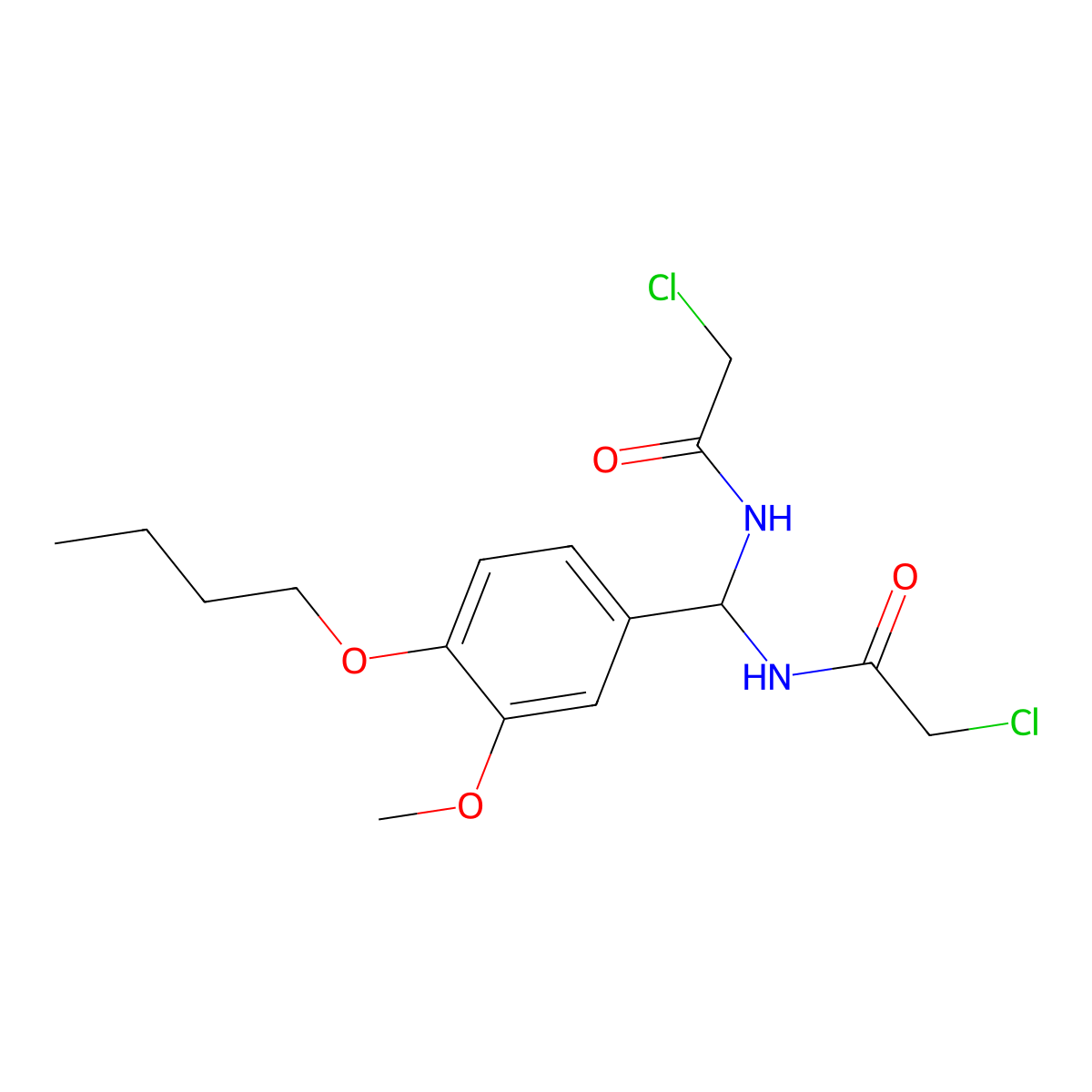 N-[(4-butoxy-3-methoxyphenyl)-[(2-chloroacetyl)amino]methyl]-2-chloroacetamide molecular structure, CAS 618861-62-4