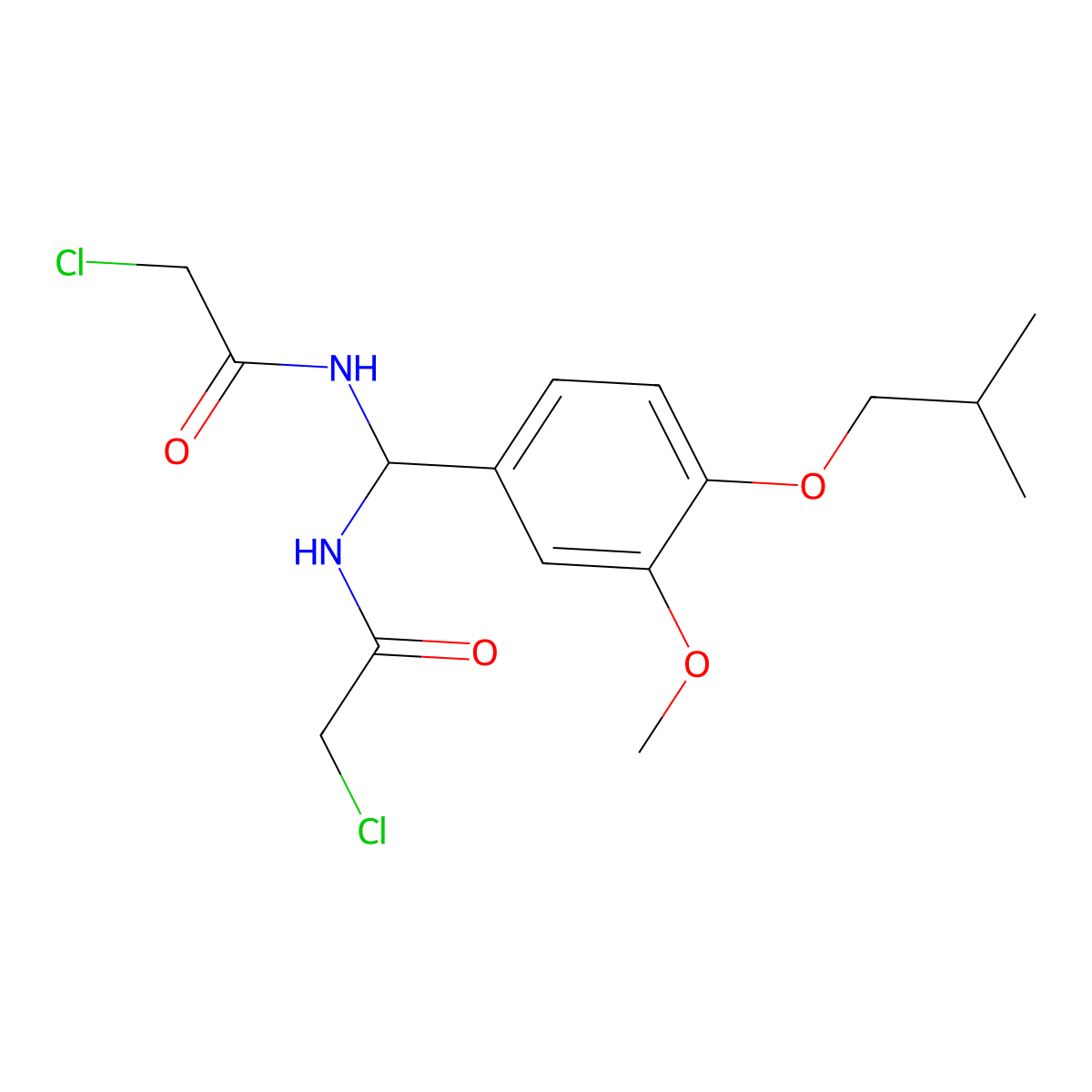 2-chloro-N-[[(2-chloroacetyl)amino]-[3-methoxy-4-(2-methylpropoxy)phenyl]methyl]acetamide molecular structure, CAS 618861-88-4