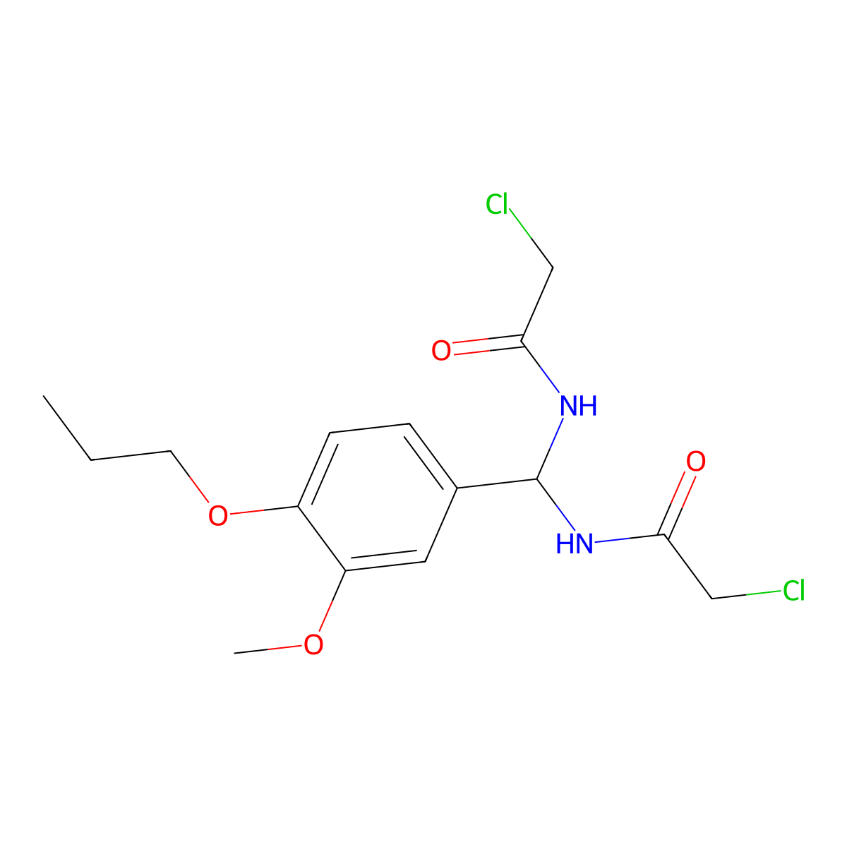 2-chloro-N-[[(2-chloroacetyl)amino]-(3-methoxy-4-propoxyphenyl)methyl]acetamide molecular structure, CAS 618862-69-4