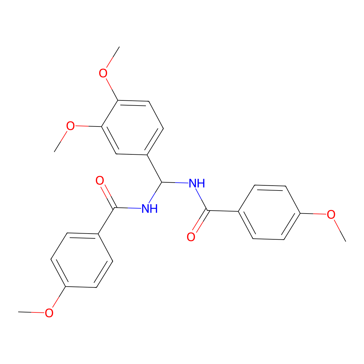 N-[(3,4-dimethoxyphenyl)[(4-methoxyphenyl)formamido]methyl]-4-methoxybenzamide molecular structure, CAS 618862-77-4