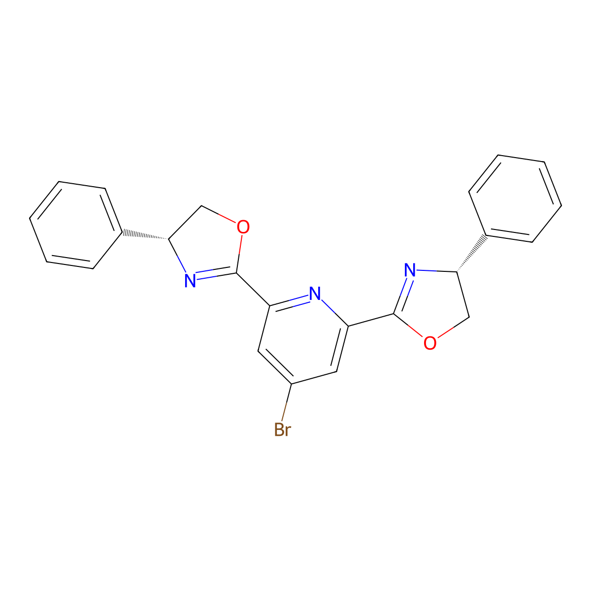 (4R,4'R)-2,2'-(4-Bromopyridine-2,6-diyl)bis(4-phenyl-4,5-dihydrooxazole) molecular structure, CAS 618863-43-7