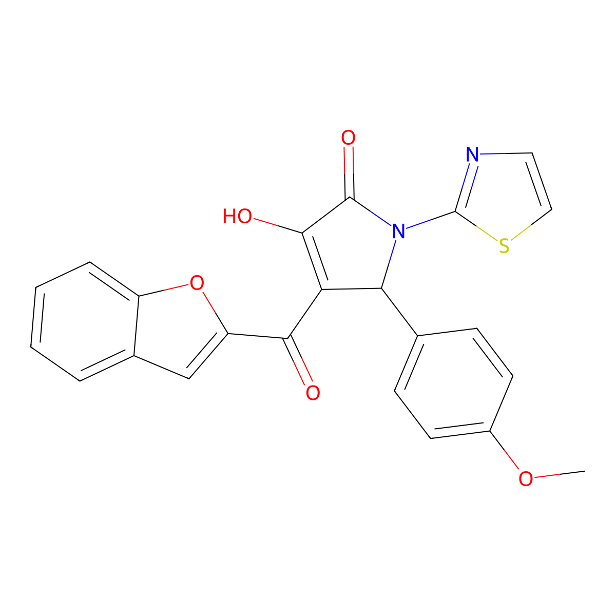 (4E)-4-[1-benzofuran-2-yl(hydroxy)methylidene]-5-(4-methoxyphenyl)-1-(1,3-thiazol-2-yl)pyrrolidine-2,3-dione molecular structure, CAS 618863-96-0