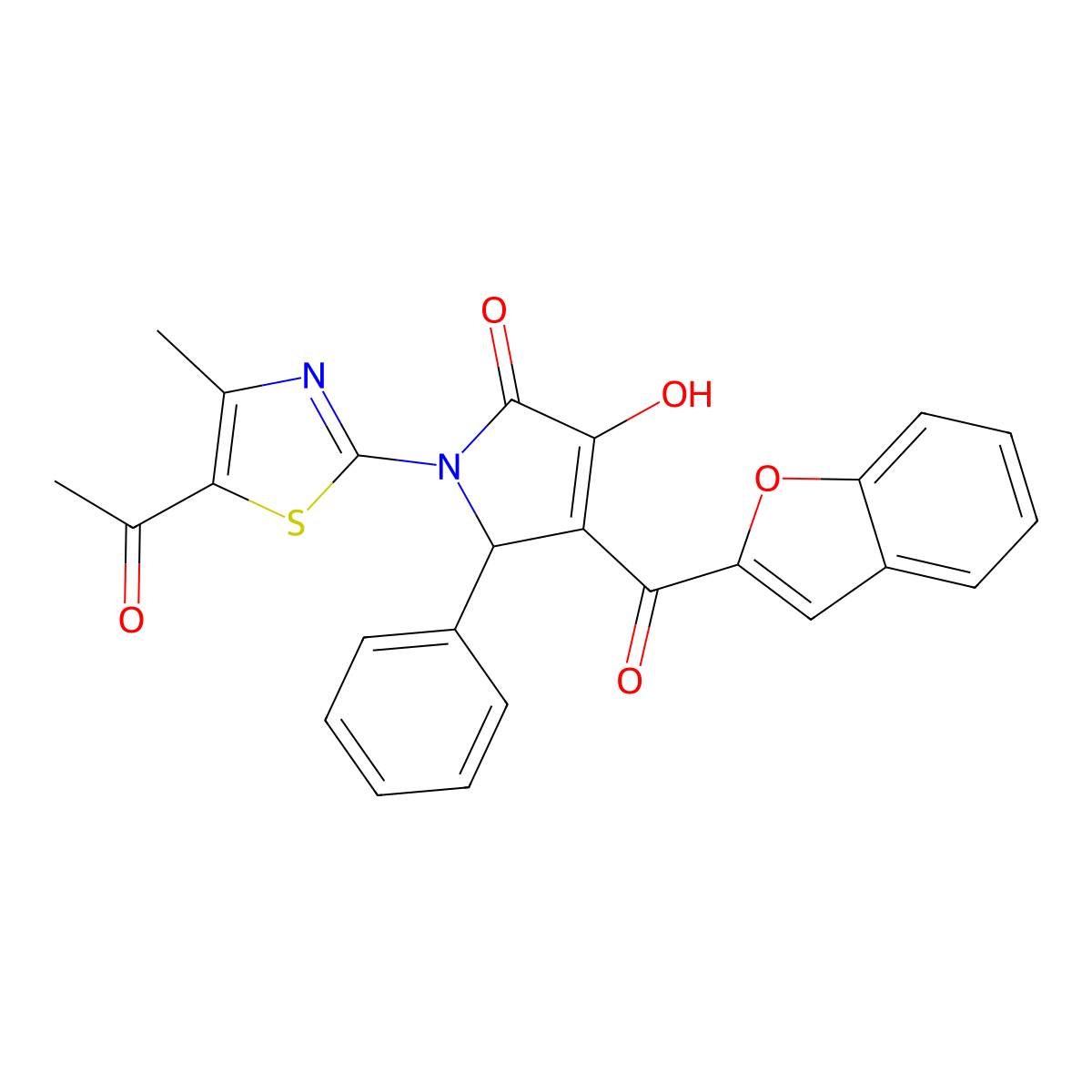 1-(5-acetyl-4-methyl-1,3-thiazol-2-yl)-3-(1-benzofuran-2-carbonyl)-4-hydroxy-2-phenyl-2H-pyrrol-5-one molecular structure, CAS 618864-04-3