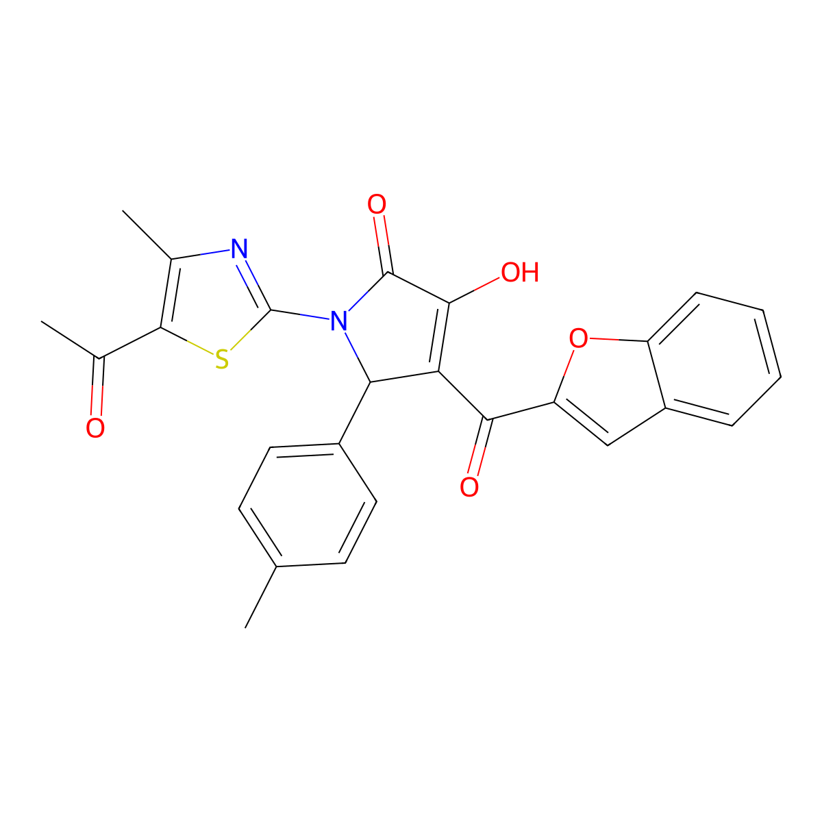 1-(5-acetyl-4-methyl-1,3-thiazol-2-yl)-3-(1-benzofuran-2-carbonyl)-4-hydroxy-2-(4-methylphenyl)-2H-pyrrol-5-one molecular structure, CAS 618864-06-5