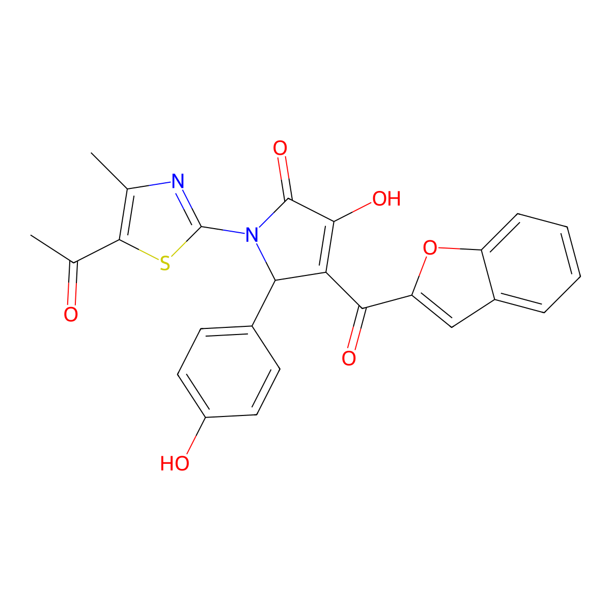 1-(5-acetyl-4-methyl-1,3-thiazol-2-yl)-3-(1-benzofuran-2-carbonyl)-4-hydroxy-2-(4-hydroxyphenyl)-2H-pyrrol-5-one molecular structure, CAS 618864-14-5