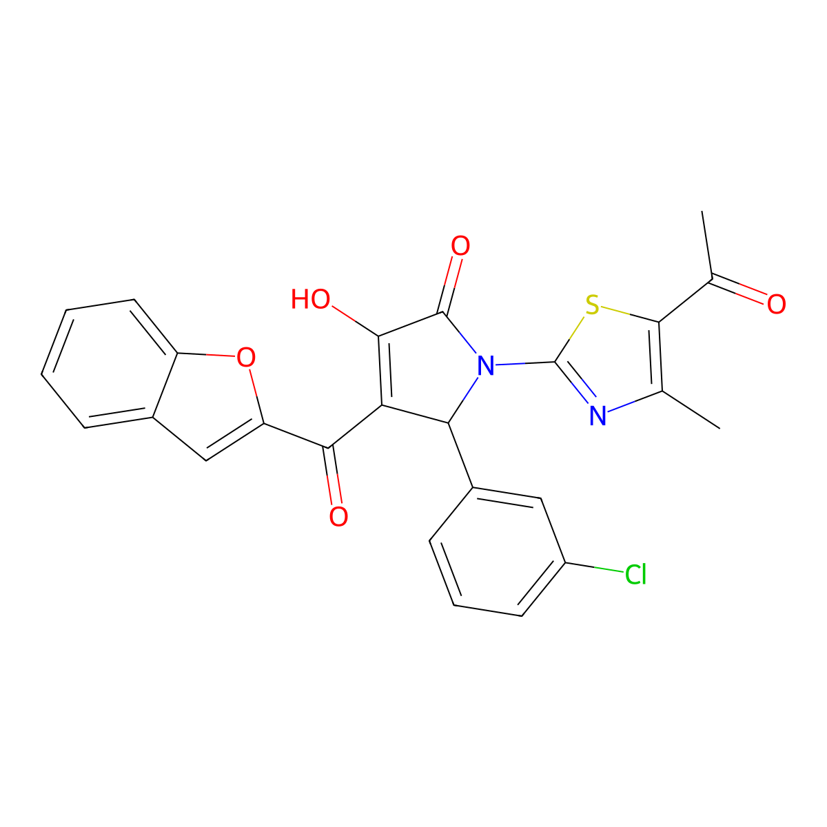1-(5-acetyl-4-methyl-1,3-thiazol-2-yl)-3-(1-benzofuran-2-carbonyl)-2-(3-chlorophenyl)-4-hydroxy-2H-pyrrol-5-one molecular structure, CAS 618864-44-1