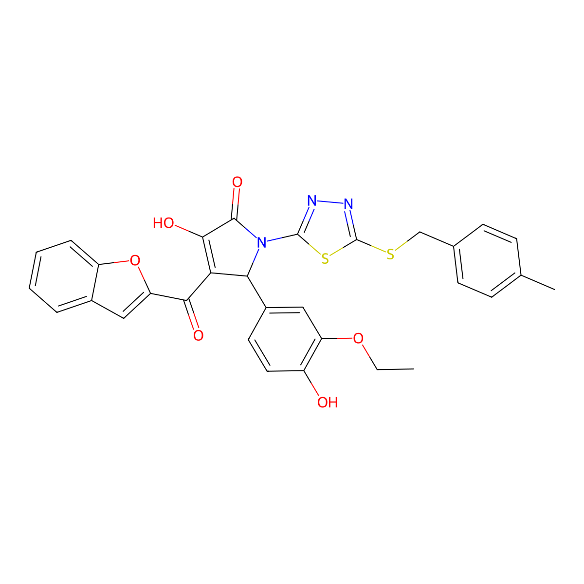 3-(1-benzofuran-2-carbonyl)-2-(3-ethoxy-4-hydroxyphenyl)-4-hydroxy-1-[5-[(4-methylphenyl)methylsulfanyl]-1,3,4-thiadiazol-2-yl]-2H-pyrrol-5-one molecular structure, CAS 618865-09-1