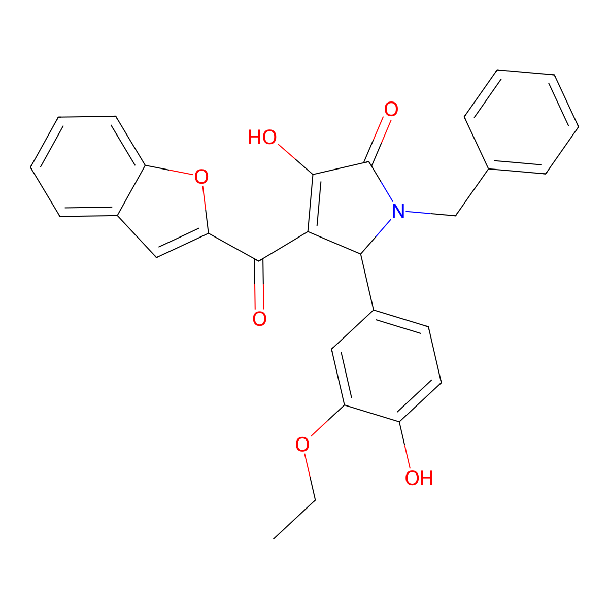 4-(1-benzofuran-2-ylcarbonyl)-1-benzyl-5-(3-ethoxy-4-hydroxyphenyl)-3-hydroxy-1,5-dihydro-2H-pyrrol-2-one molecular structure, CAS 618866-72-1
