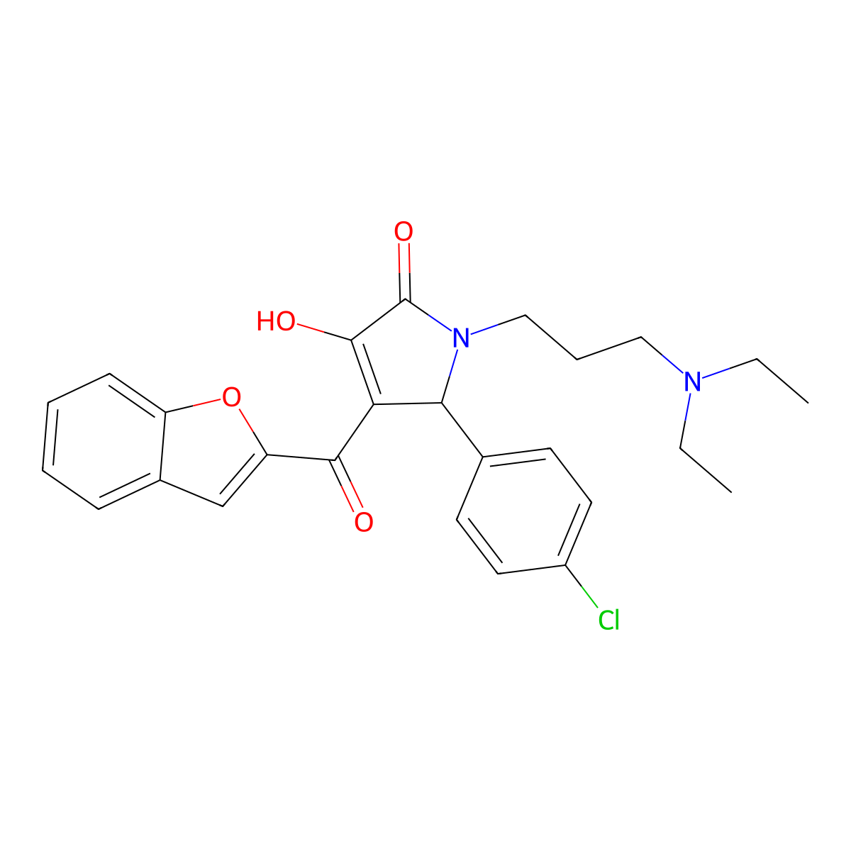 4-(Benzo[d]furan-2-ylcarbonyl)-1-[3-(diethylamino)propyl]-5-(4-chlorophenyl)-3-hydroxy-3-pyrrolin-2-one molecular structure, CAS 618867-24-6