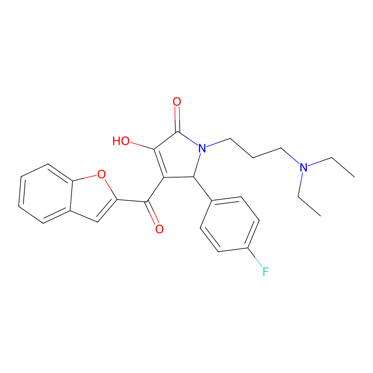 4-(Benzo[d]furan-2-ylcarbonyl)-1-[3-(diethylamino)propyl]-5-(4-fluorophenyl)-3-hydroxy-3-pyrrolin-2-one molecular structure, CAS 618867-34-8