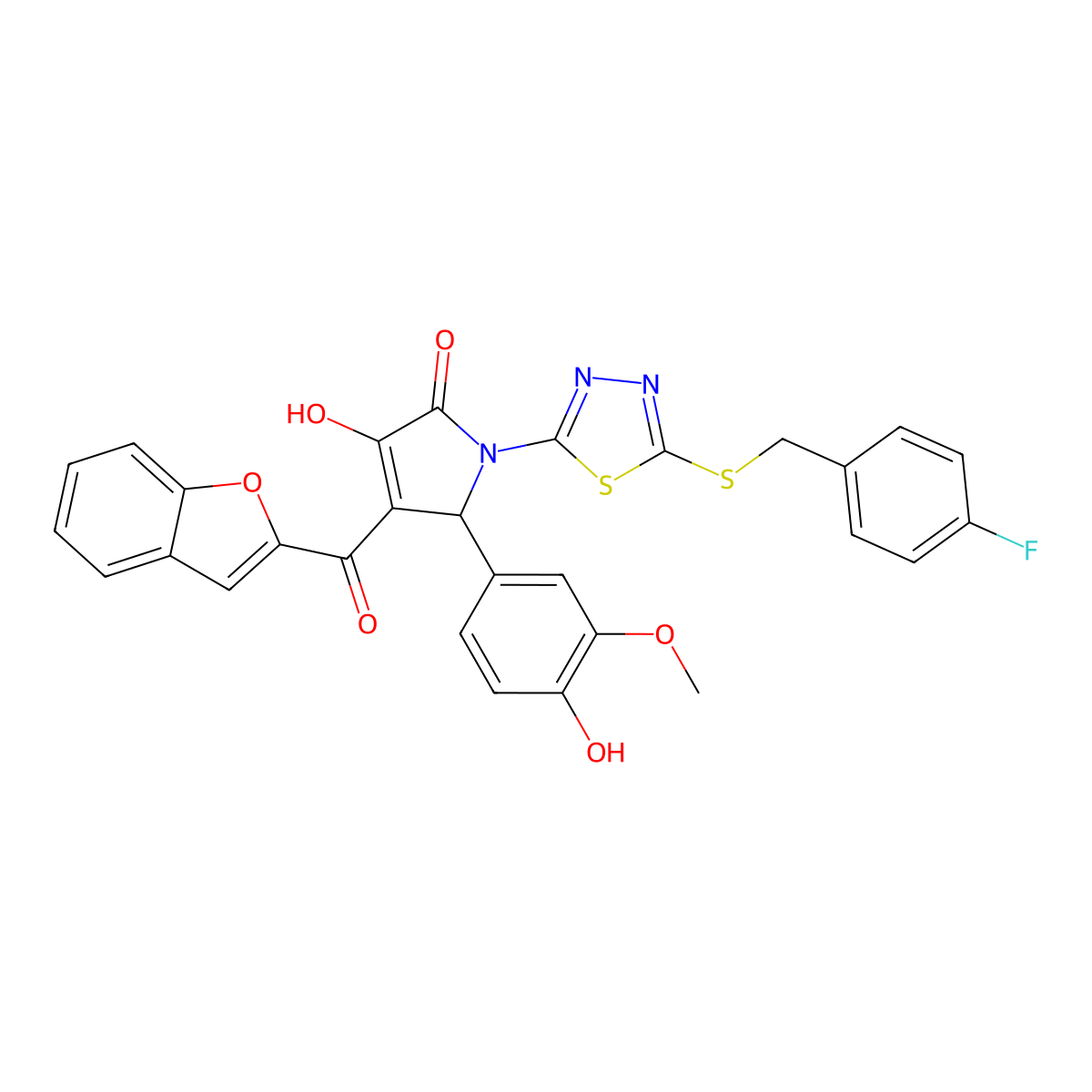 3-(1-benzofuran-2-carbonyl)-1-[5-[(4-fluorophenyl)methylsulfanyl]-1,3,4-thiadiazol-2-yl]-4-hydroxy-2-(4-hydroxy-3-methoxyphenyl)-2H-pyrrol-5-one molecular structure, CAS 618867-37-1