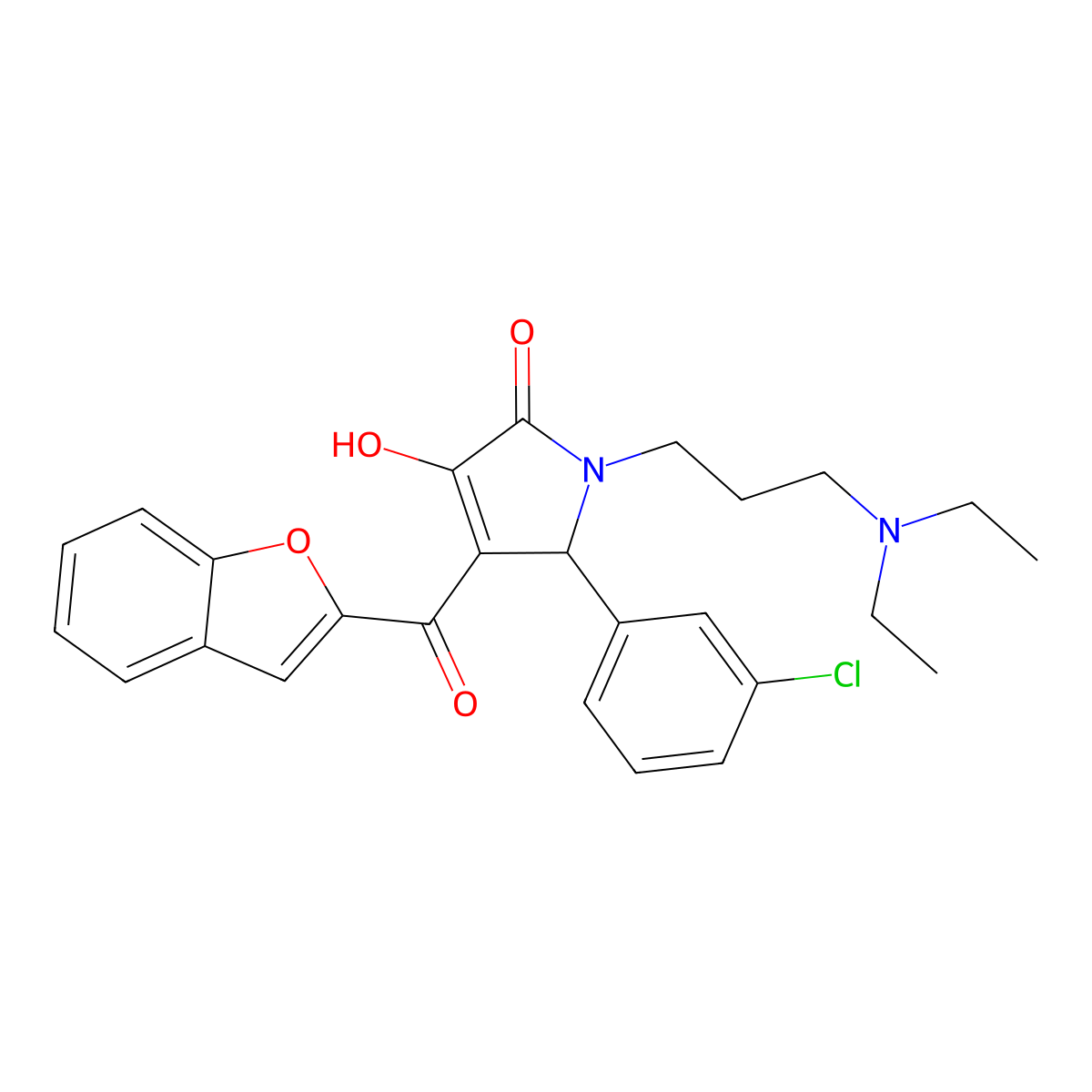 4-(Benzo[d]furan-2-ylcarbonyl)-1-[3-(diethylamino)propyl]-5-(3-chlorophenyl)-3-hydroxy-3-pyrrolin-2-one molecular structure, CAS 618868-02-3