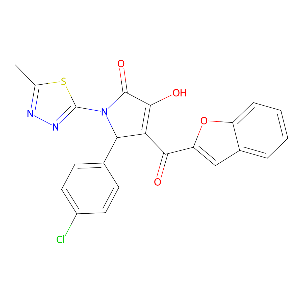 4-(1-benzofuran-2-carbonyl)-5-(4-chlorophenyl)-3-hydroxy-1-(5-methyl-1,3,4-thiadiazol-2-yl)-2,5-dihydro-1H-pyrrol-2-one molecular structure, CAS 618869-64-0