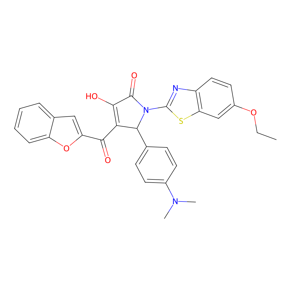 4-(benzofuran-2-carbonyl)-5-(4-(dimethylamino)phenyl)-1-(6-ethoxybenzo[d]thiazol-2-yl)-3-hydroxy-1H-pyrrol-2(5H)-one molecular structure, CAS 618869-67-3