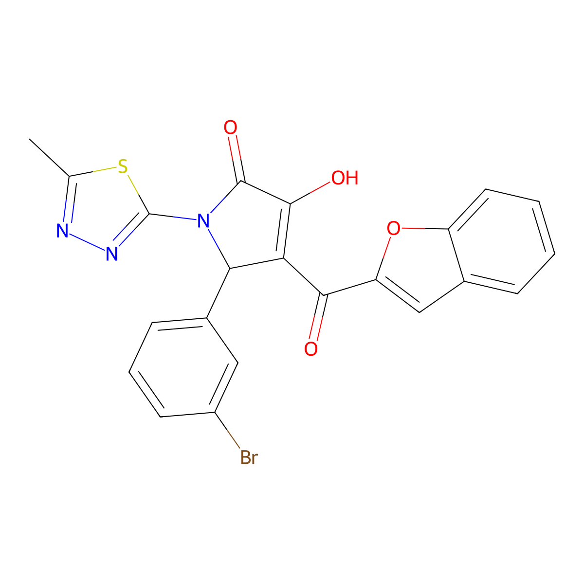 4-(1-benzofuran-2-ylcarbonyl)-5-(3-bromophenyl)-3-hydroxy-1-(5-methyl-1,3,4-thiadiazol-2-yl)-1,5-dihydro-2H-pyrrol-2-one molecular structure, CAS 618869-70-8