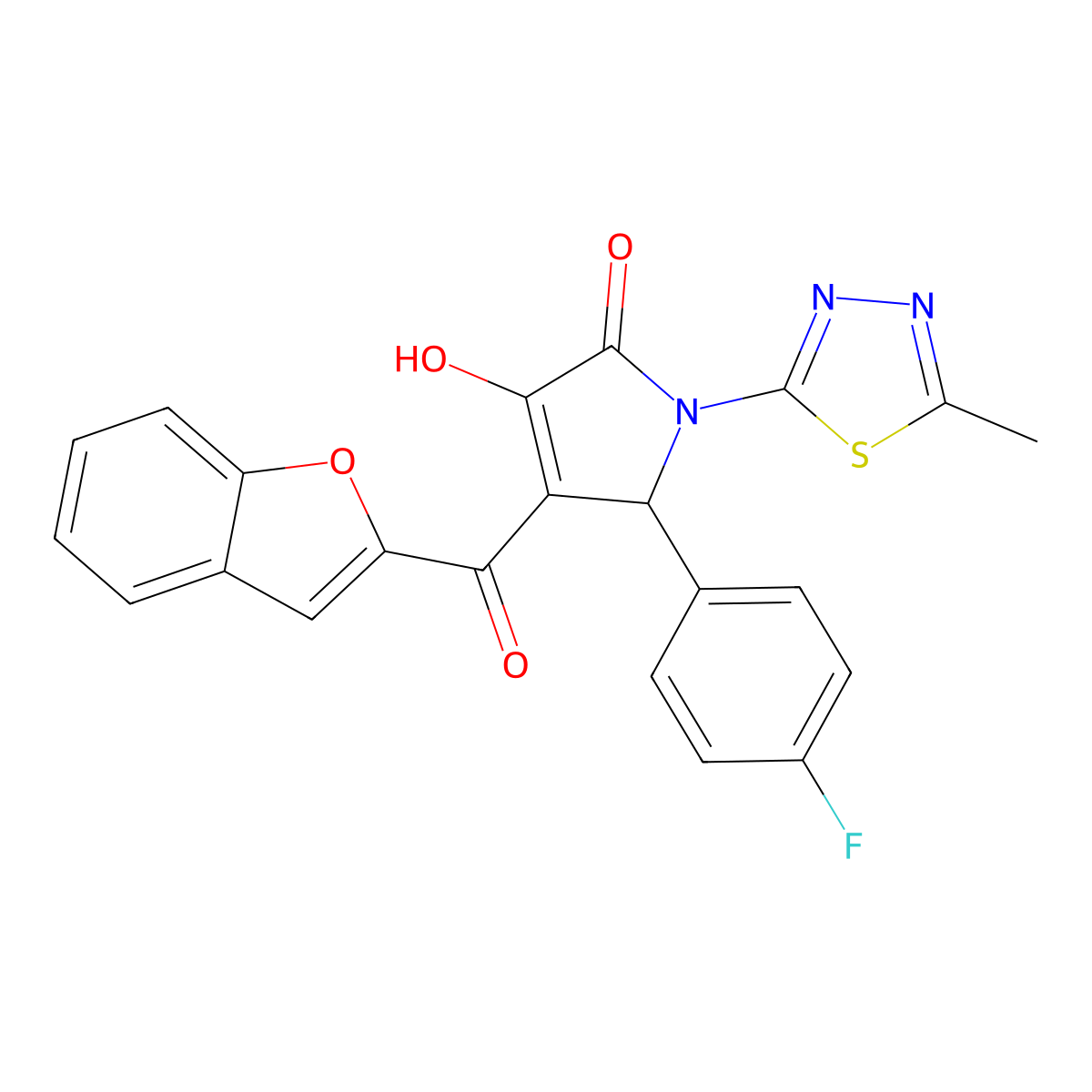 4-(1-benzofuran-2-carbonyl)-5-(4-fluorophenyl)-3-hydroxy-1-(5-methyl-1,3,4-thiadiazol-2-yl)-2,5-dihydro-1H-pyrrol-2-one molecular structure, CAS 618869-74-2