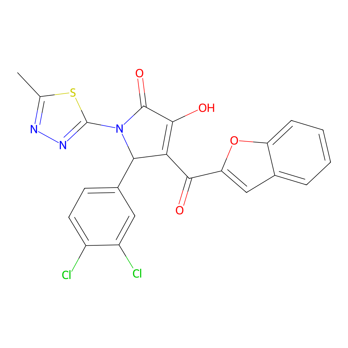 3-(1-benzofuran-2-carbonyl)-2-(3,4-dichlorophenyl)-4-hydroxy-1-(5-methyl-1,3,4-thiadiazol-2-yl)-2H-pyrrol-5-one molecular structure, CAS 618869-76-4