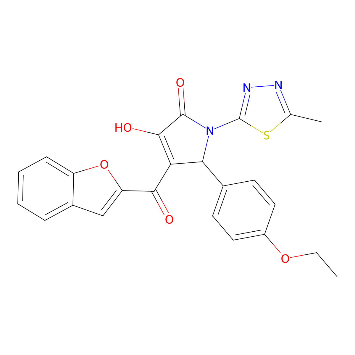 4-(1-benzofuran-2-carbonyl)-5-(4-ethoxyphenyl)-3-hydroxy-1-(5-methyl-1,3,4-thiadiazol-2-yl)-2,5-dihydro-1H-pyrrol-2-one molecular structure, CAS 618869-86-6