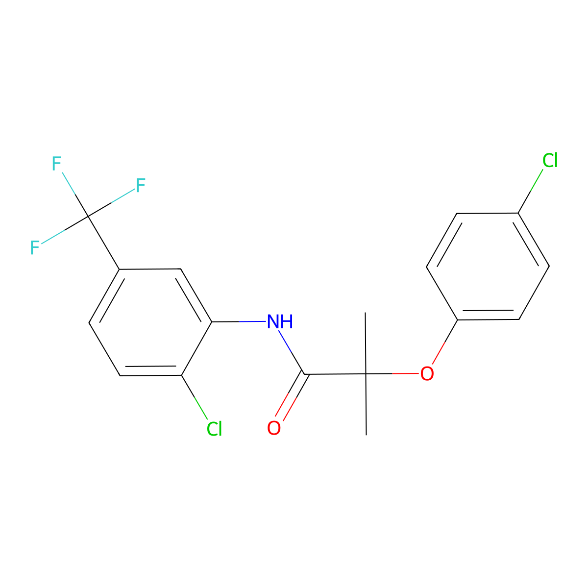 2-(4-chlorophenoxy)-N-[2-chloro-5-(trifluoromethyl)phenyl]-2-methylpropanamide molecular structure, CAS 61887-33-0