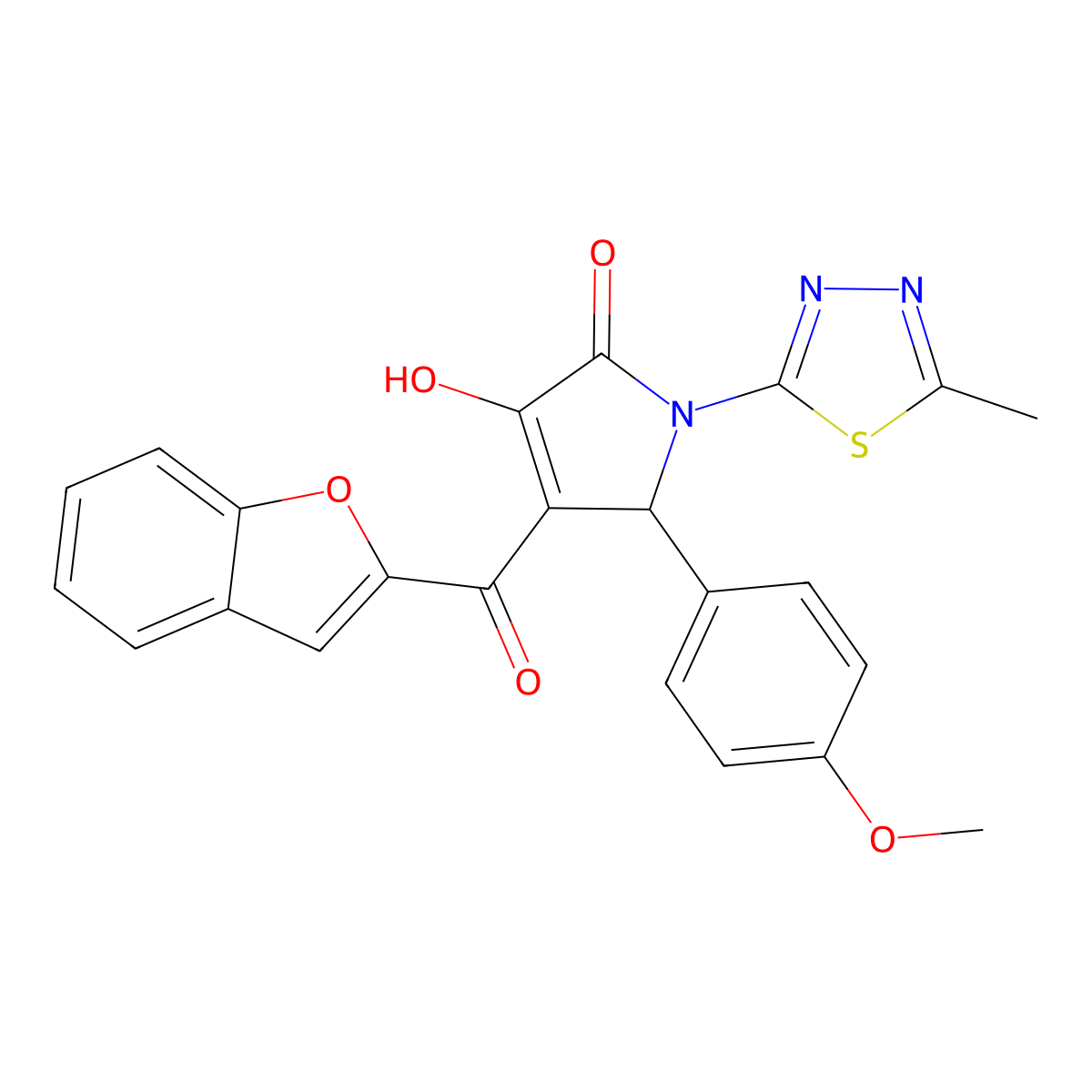 4-(1-benzofuran-2-carbonyl)-3-hydroxy-5-(4-methoxyphenyl)-1-(5-methyl-1,3,4-thiadiazol-2-yl)-2,5-dihydro-1H-pyrrol-2-one molecular structure, CAS 618870-32-9