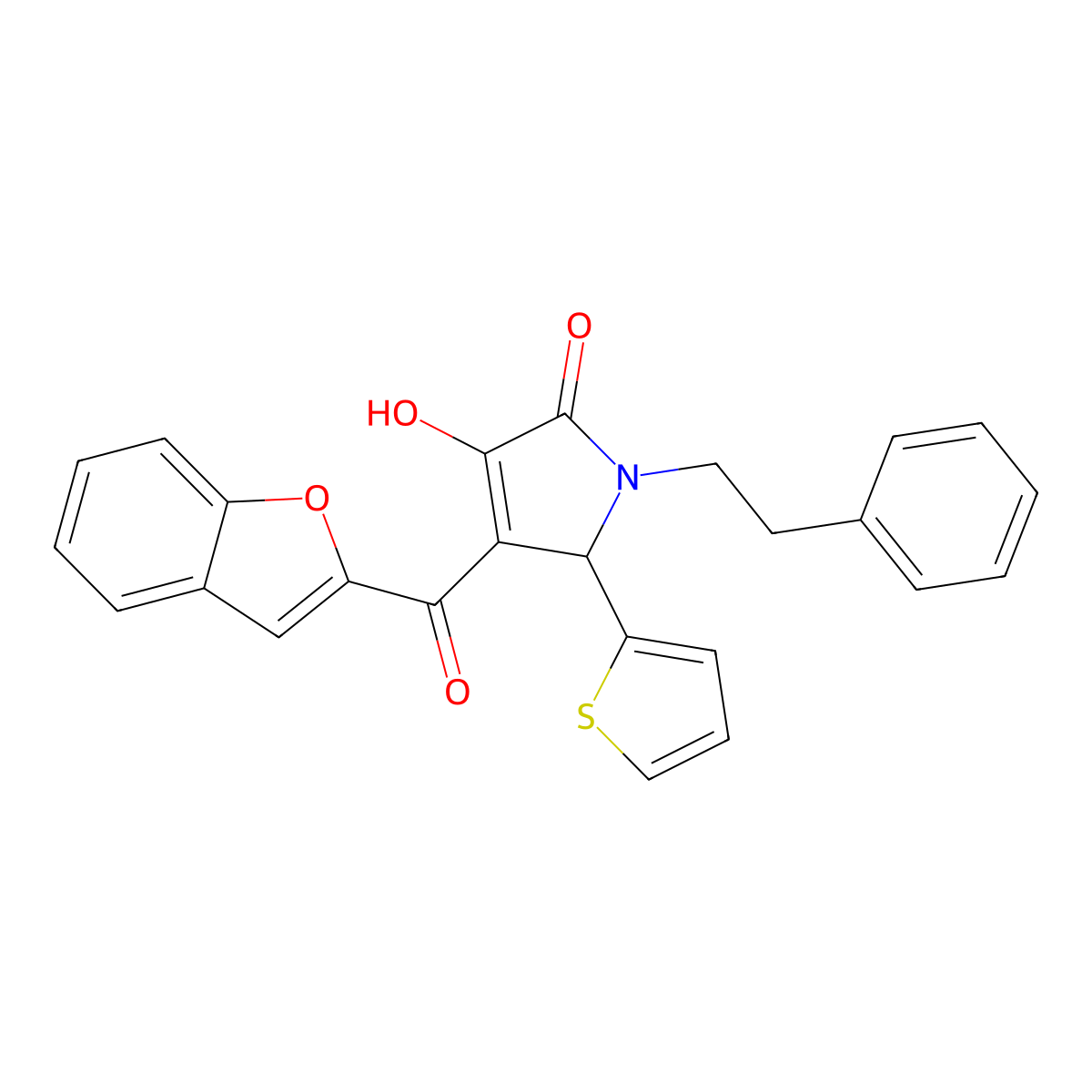 4-(1-benzofuran-2-ylcarbonyl)-3-hydroxy-1-(2-phenylethyl)-5-(thiophen-2-yl)-1,5-dihydro-2H-pyrrol-2-one molecular structure, CAS 618870-66-9
