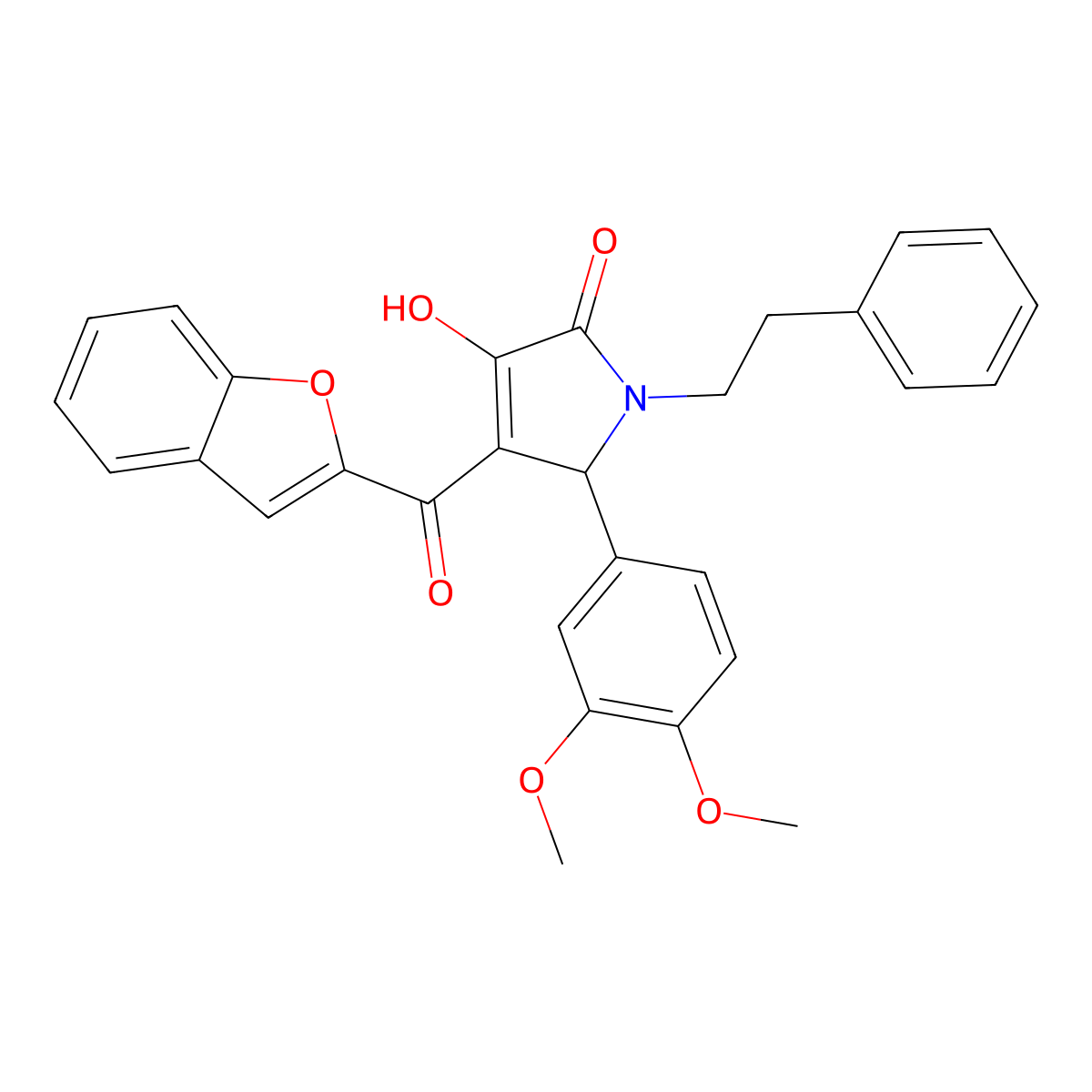 4-(1-benzofuran-2-carbonyl)-5-(3,4-dimethoxyphenyl)-3-hydroxy-1-(2-phenylethyl)-2,5-dihydro-1H-pyrrol-2-one molecular structure, CAS 618870-79-4