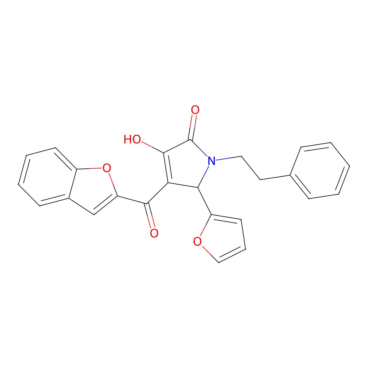 4-(1-benzofuran-2-carbonyl)-5-(furan-2-yl)-3-hydroxy-1-(2-phenylethyl)-2,5-dihydro-1H-pyrrol-2-one molecular structure, CAS 618870-96-5