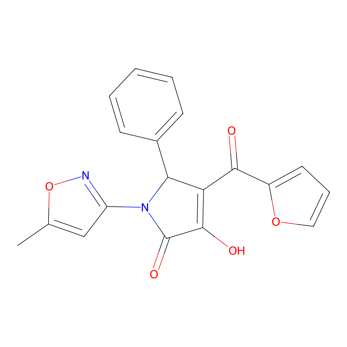 4-(furan-2-carbonyl)-3-hydroxy-1-(5-methylisoxazol-3-yl)-5-phenyl-1H-pyrrol-2(5H)-one molecular structure, CAS 618871-79-7