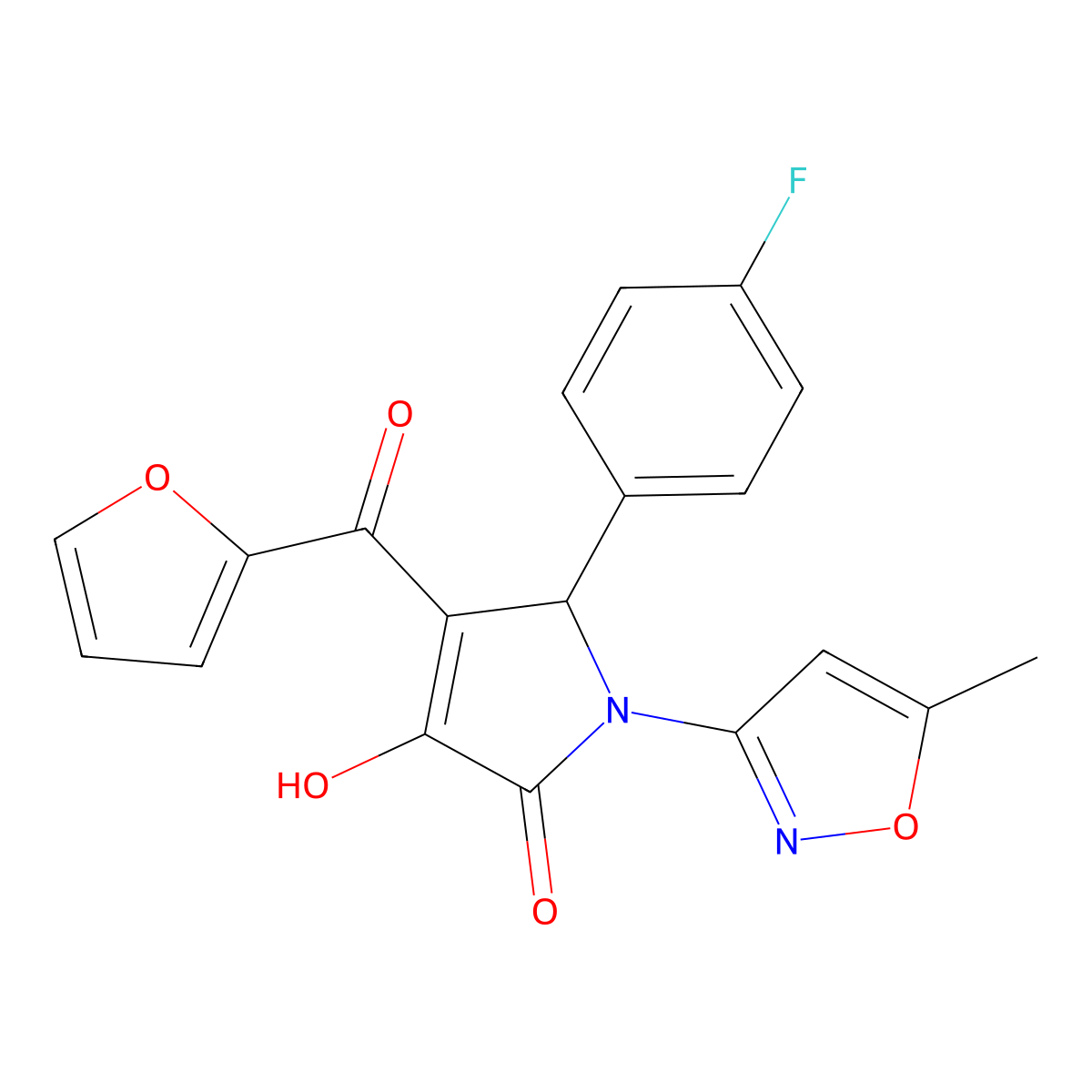 5-(4-fluorophenyl)-4-(furan-2-carbonyl)-3-hydroxy-1-(5-methylisoxazol-3-yl)-1H-pyrrol-2(5H)-one molecular structure, CAS 618871-91-3