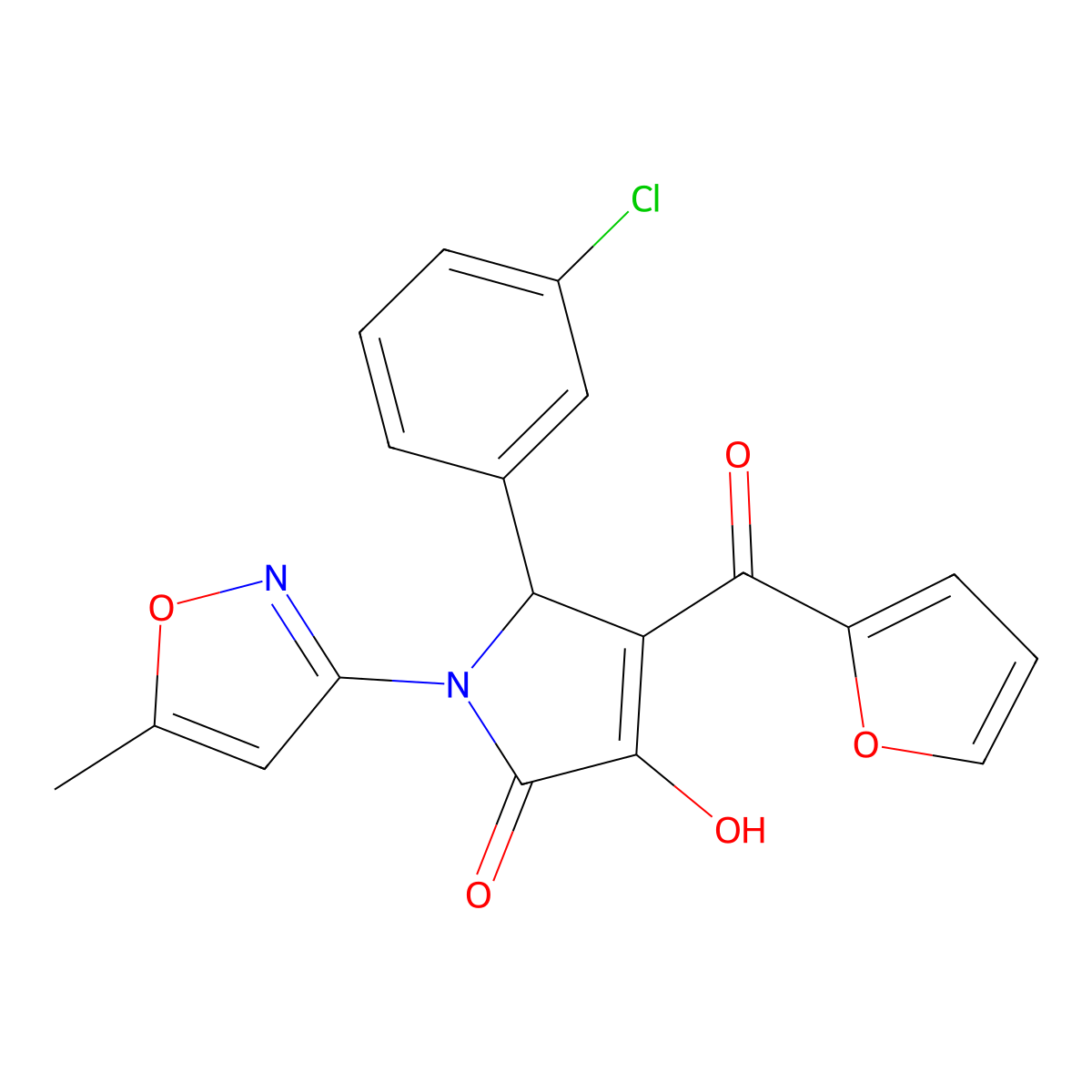 5-(3-chlorophenyl)-4-(furan-2-carbonyl)-3-hydroxy-1-(5-methylisoxazol-3-yl)-1H-pyrrol-2(5H)-one molecular structure, CAS 618871-93-5