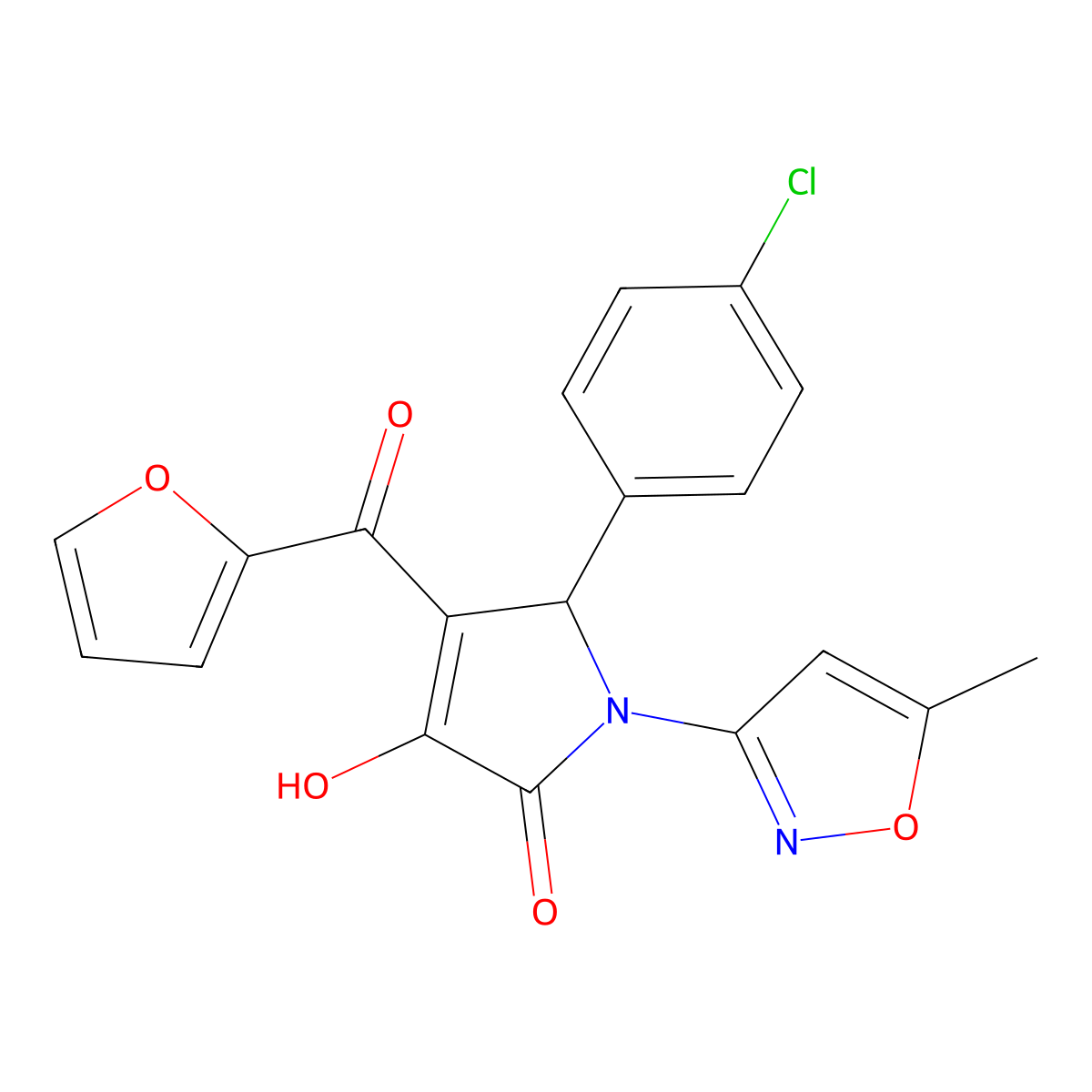 5-(4-chlorophenyl)-4-(furan-2-carbonyl)-3-hydroxy-1-(5-methylisoxazol-3-yl)-1H-pyrrol-2(5H)-one molecular structure, CAS 618871-95-7