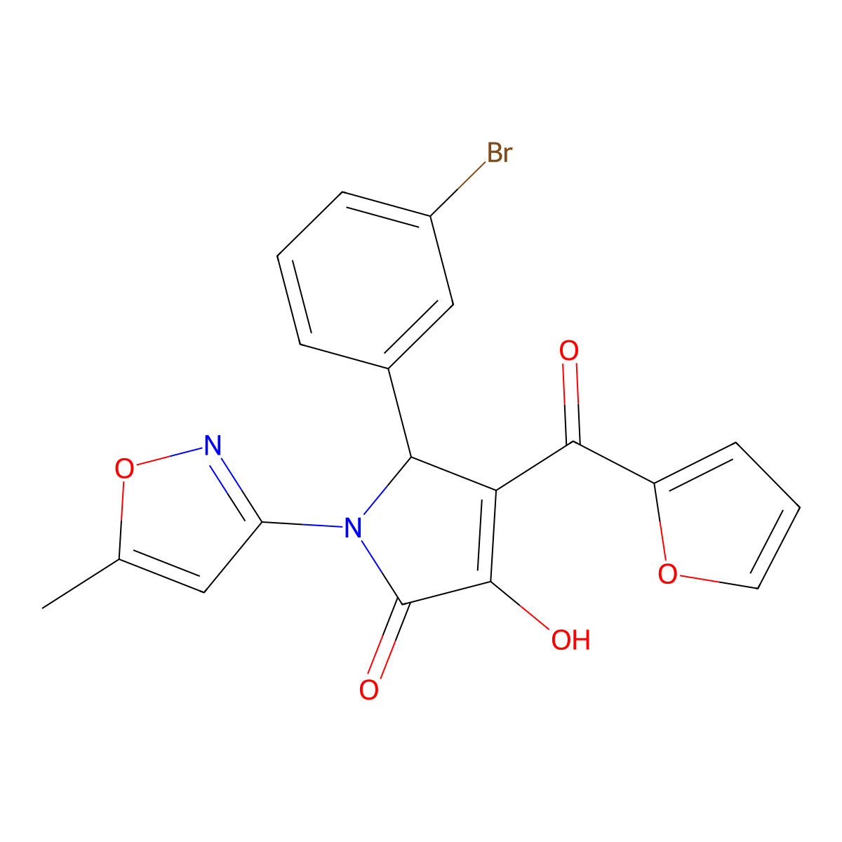 (4E)-5-(3-bromophenyl)-4-[furan-2-yl(hydroxy)methylidene]-1-(5-methyl-1,2-oxazol-3-yl)pyrrolidine-2,3-dione molecular structure, CAS 618871-99-1