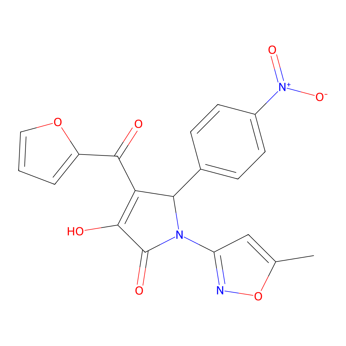 4-(furan-2-carbonyl)-3-hydroxy-1-(5-methylisoxazol-3-yl)-5-(4-nitrophenyl)-1H-pyrrol-2(5H)-one molecular structure, CAS 618872-05-2